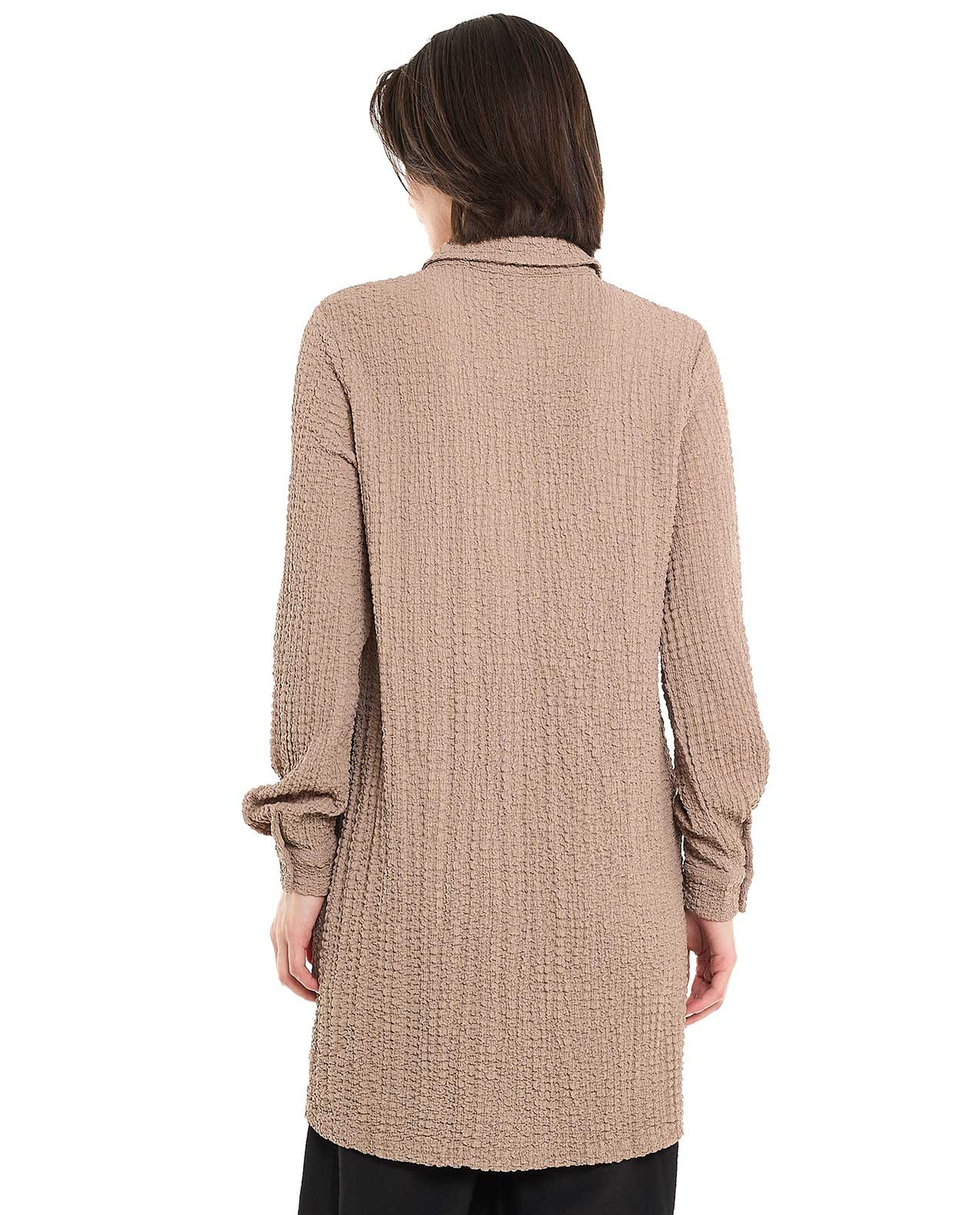 Textured Tunic with Classic Collar and Long Sleeves