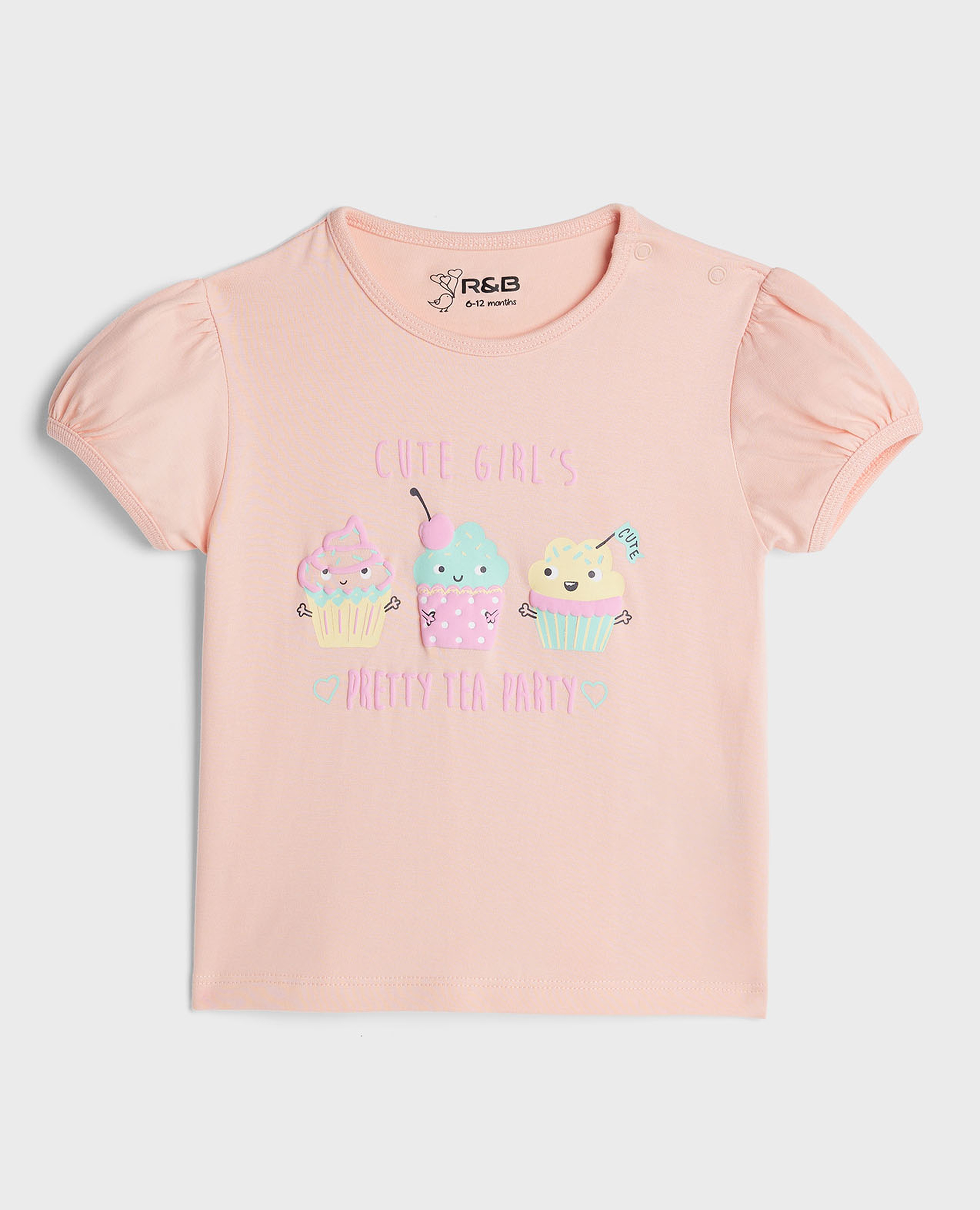 Printed Top with Crew Neck and Puff Sleeves