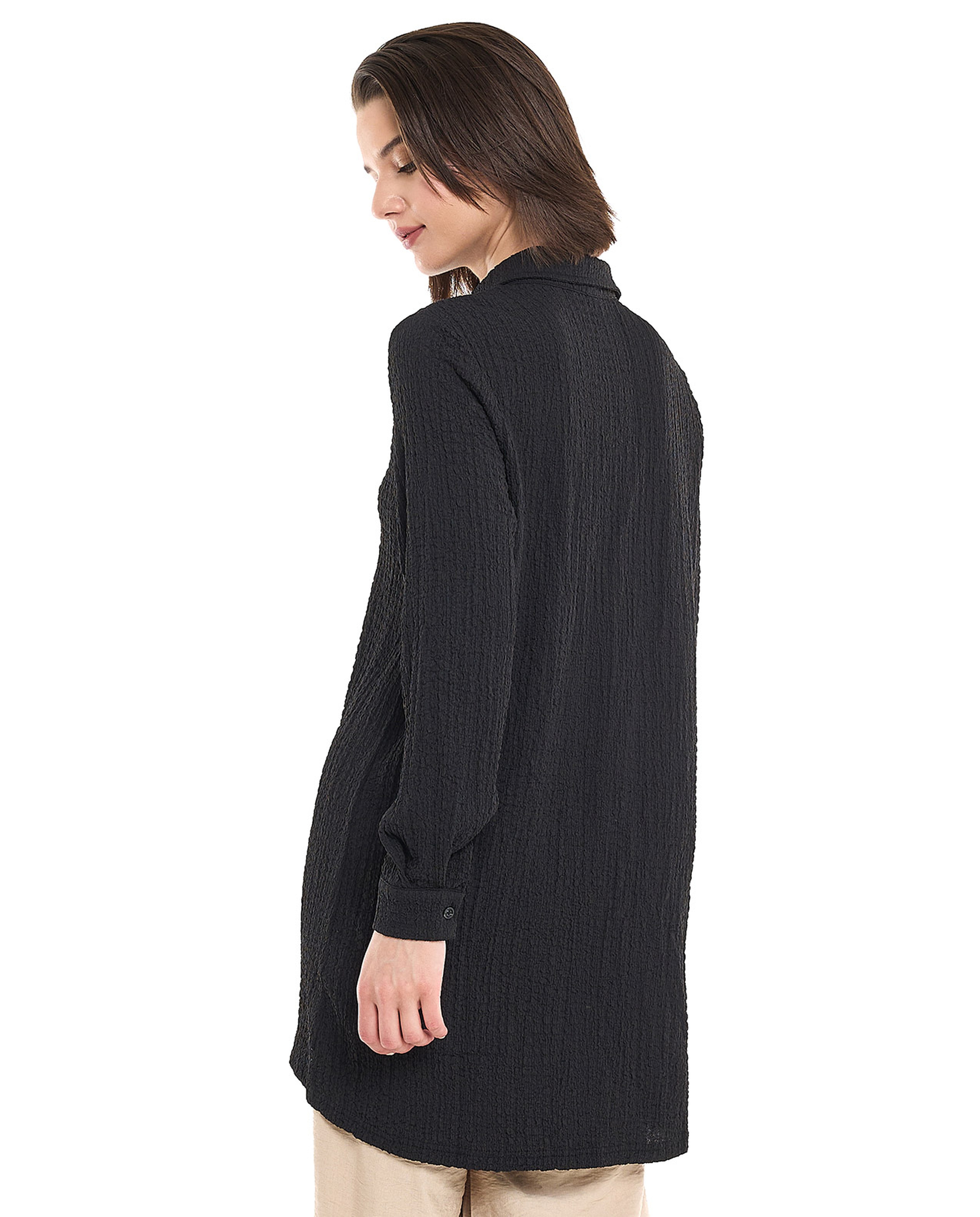 Textured Tunic with Classic Collar and Long Sleeves