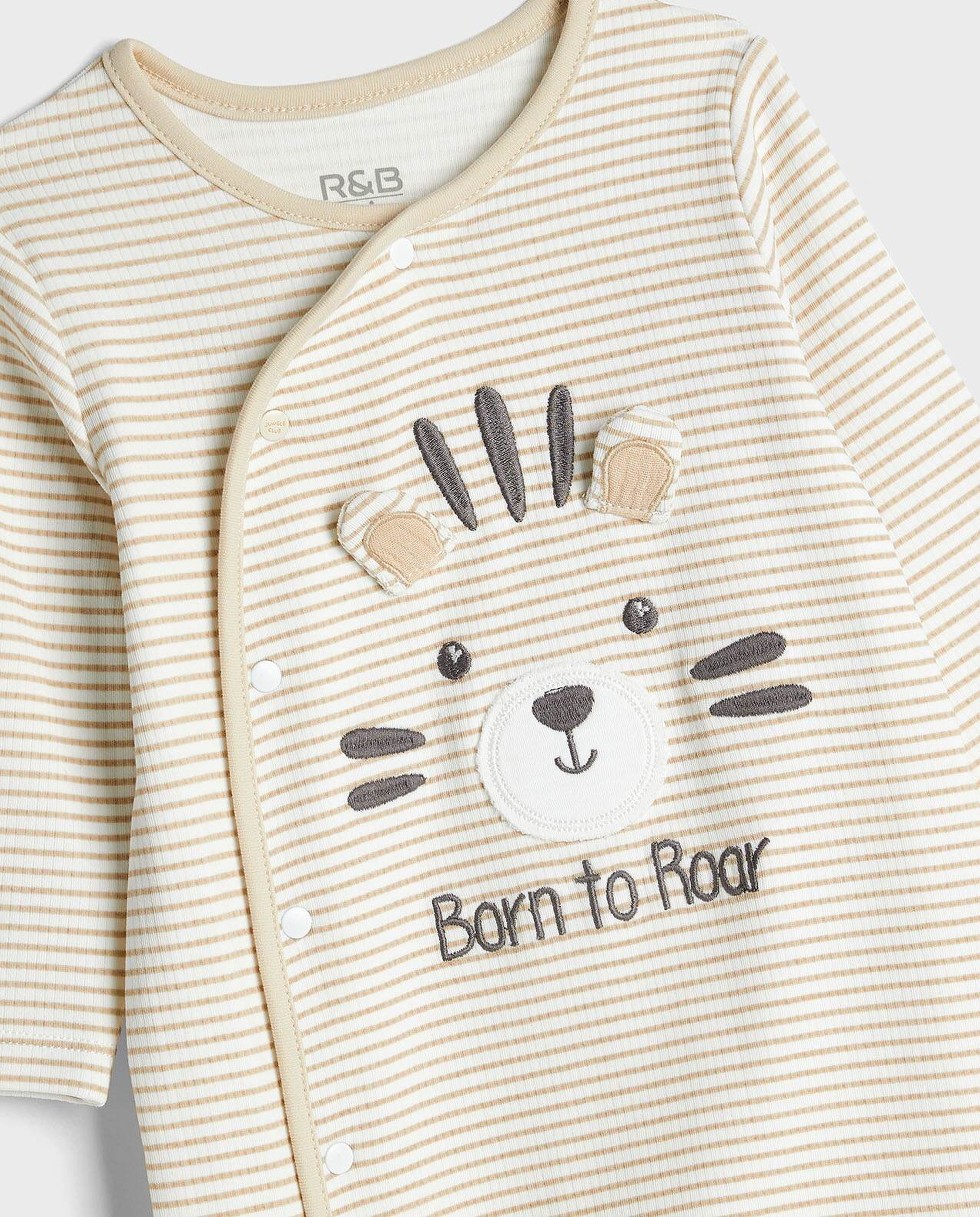 Embroidered Sleepsuit with Crew Neck and Long Sleeves