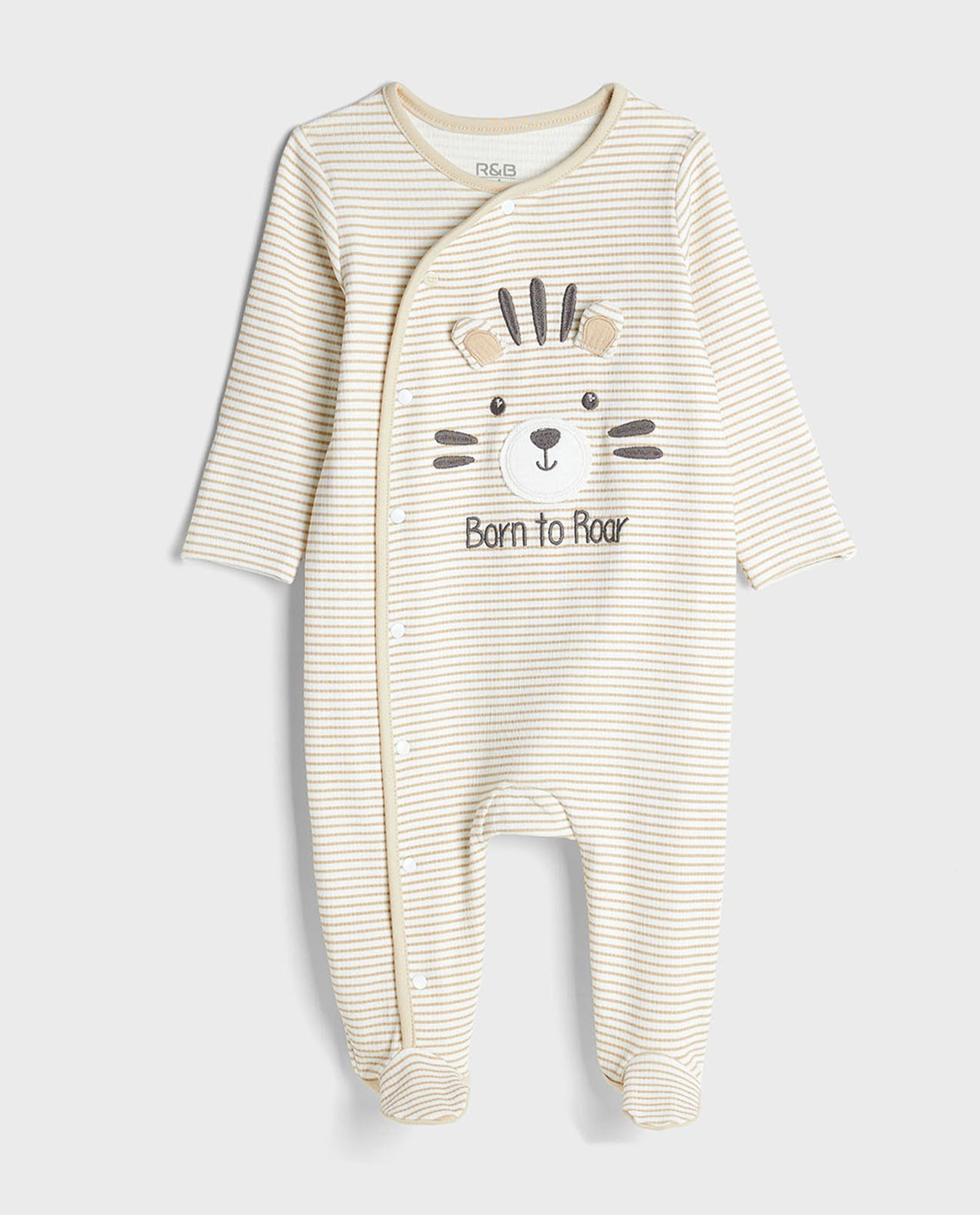 Embroidered Sleepsuit with Crew Neck and Long Sleeves