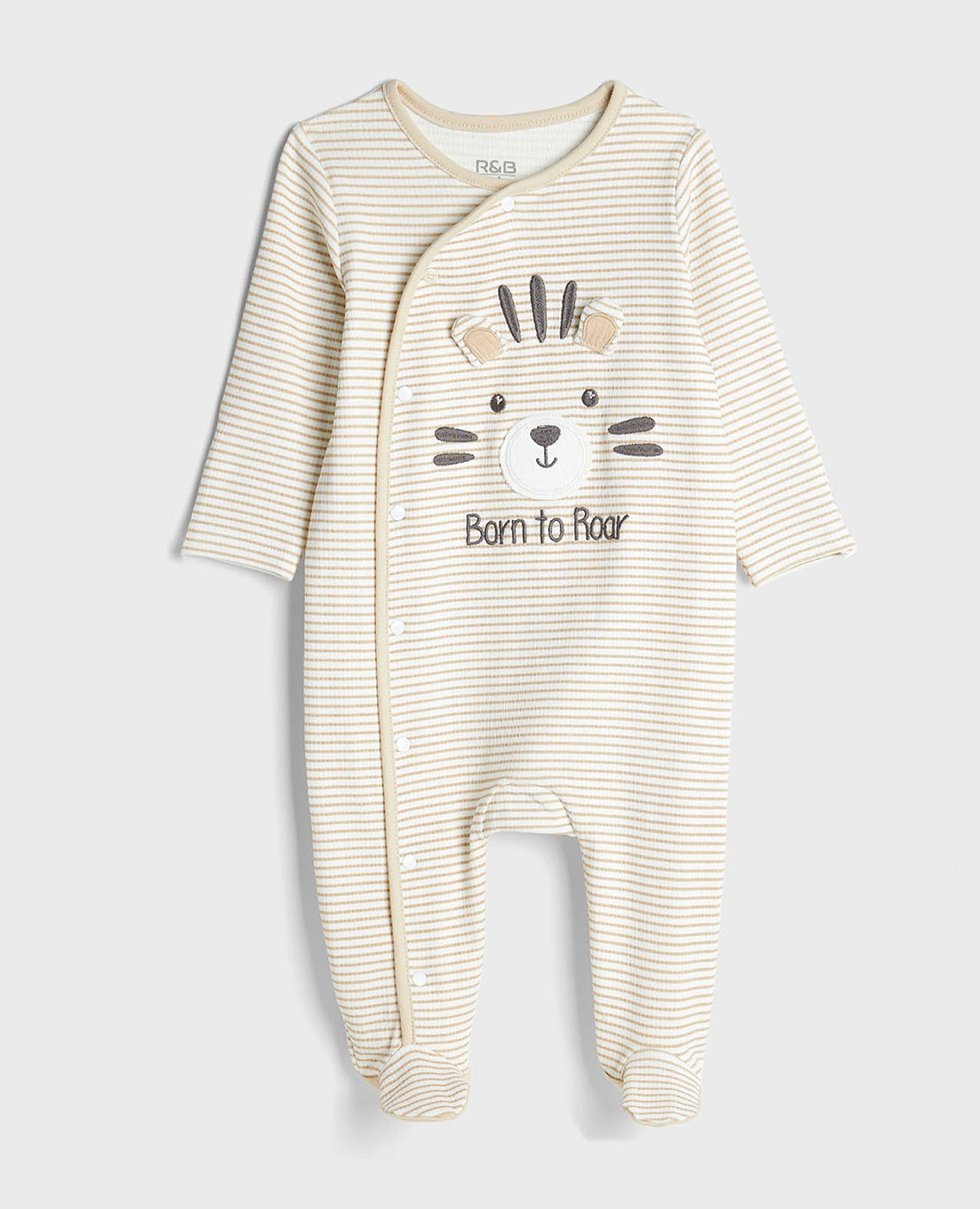 Embroidered Sleepsuit with Crew Neck and Long Sleeves