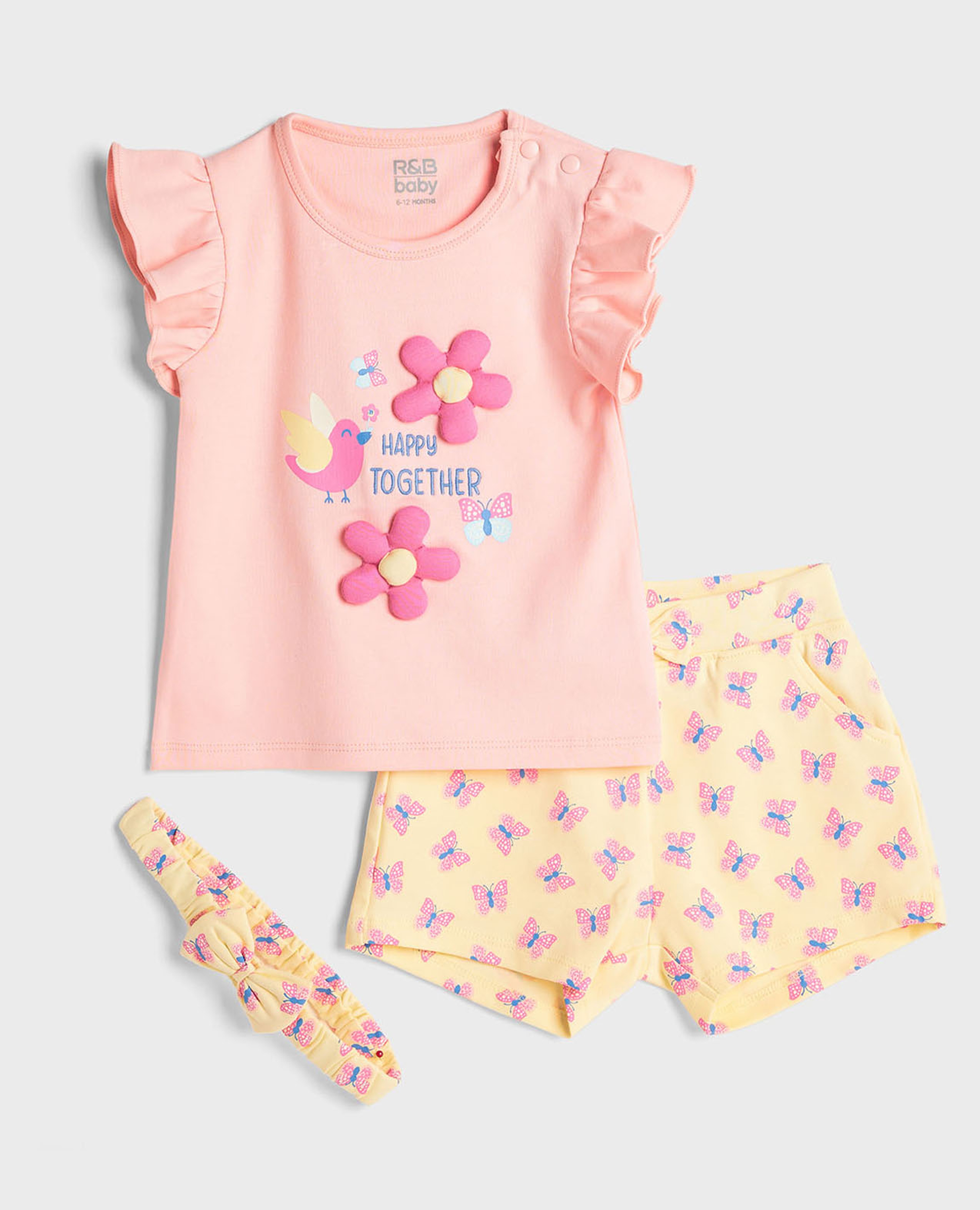 طقم توب مطرز مع شورت وربطة رأس