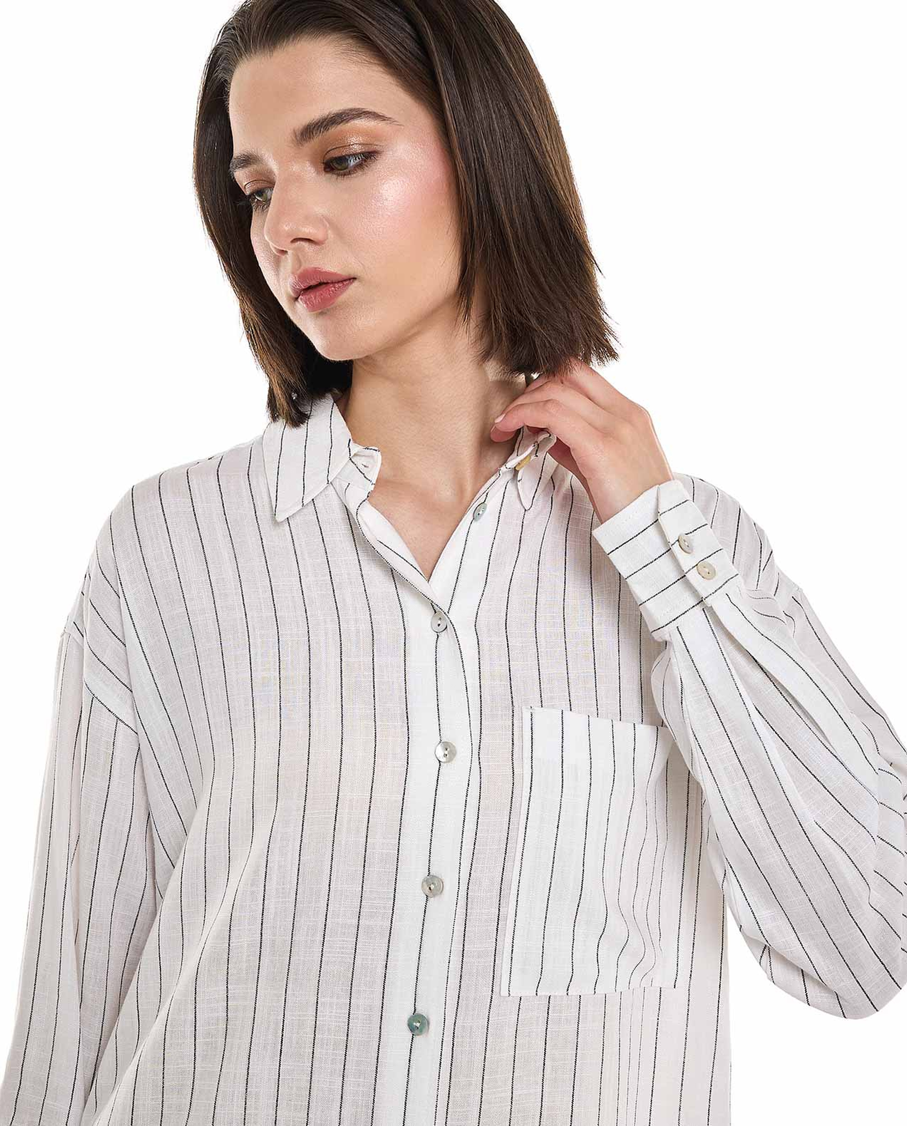 Striped Shirt with Classic Collar and Long Sleeves