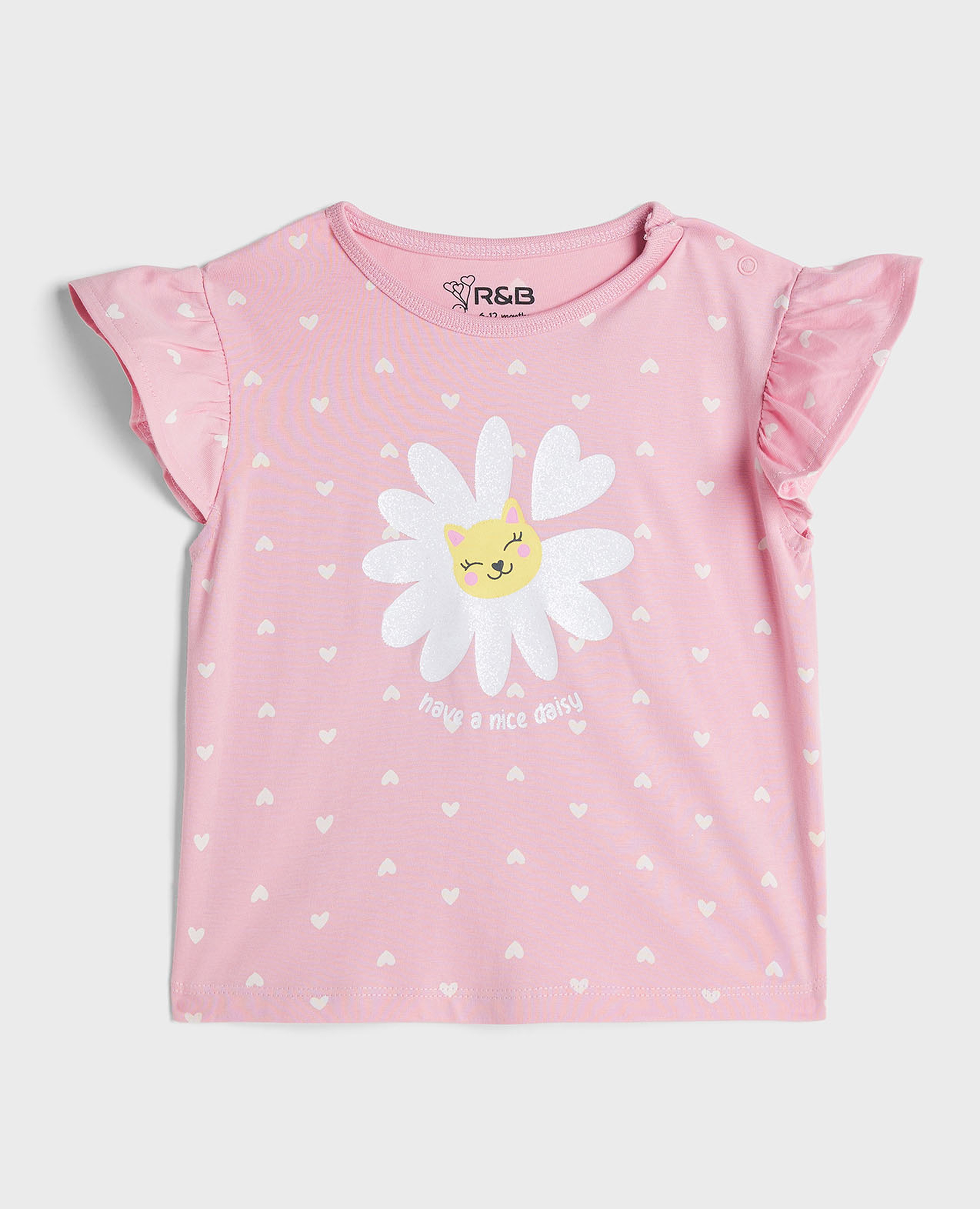 توب بطبعة بياقة مستديرة وأكمام واسعة