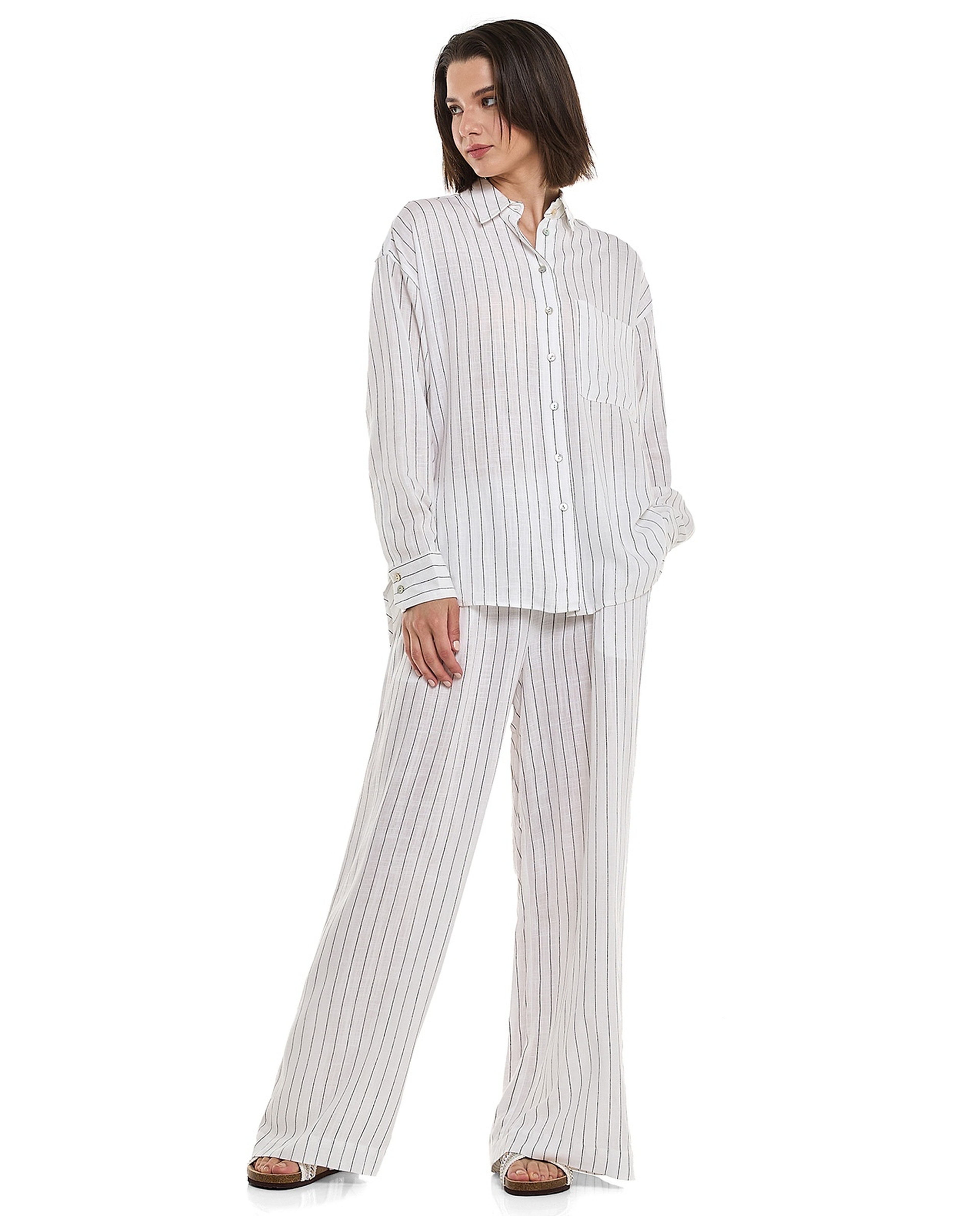 Striped Shirt with Classic Collar and Long Sleeves