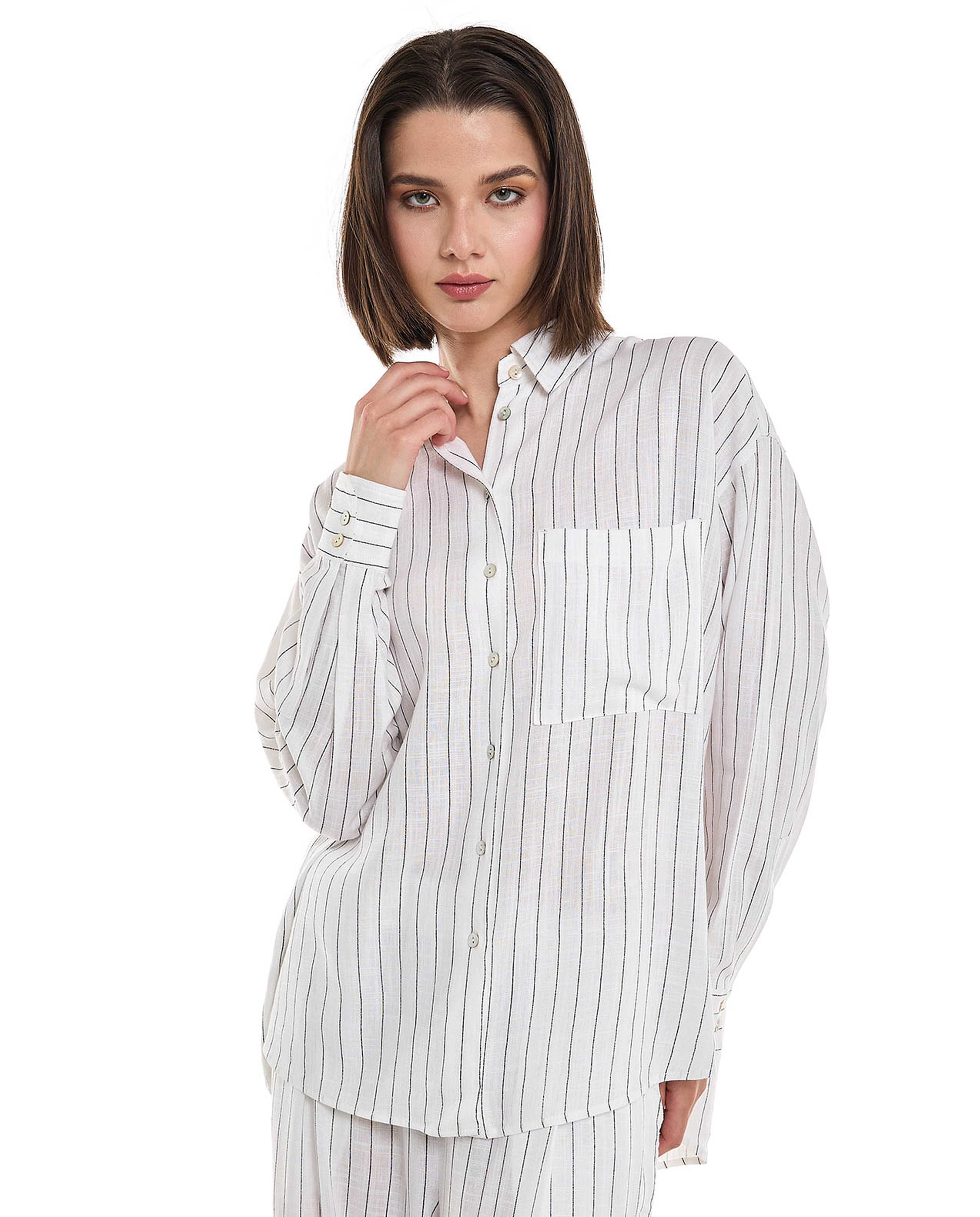 Striped Shirt with Classic Collar and Long Sleeves