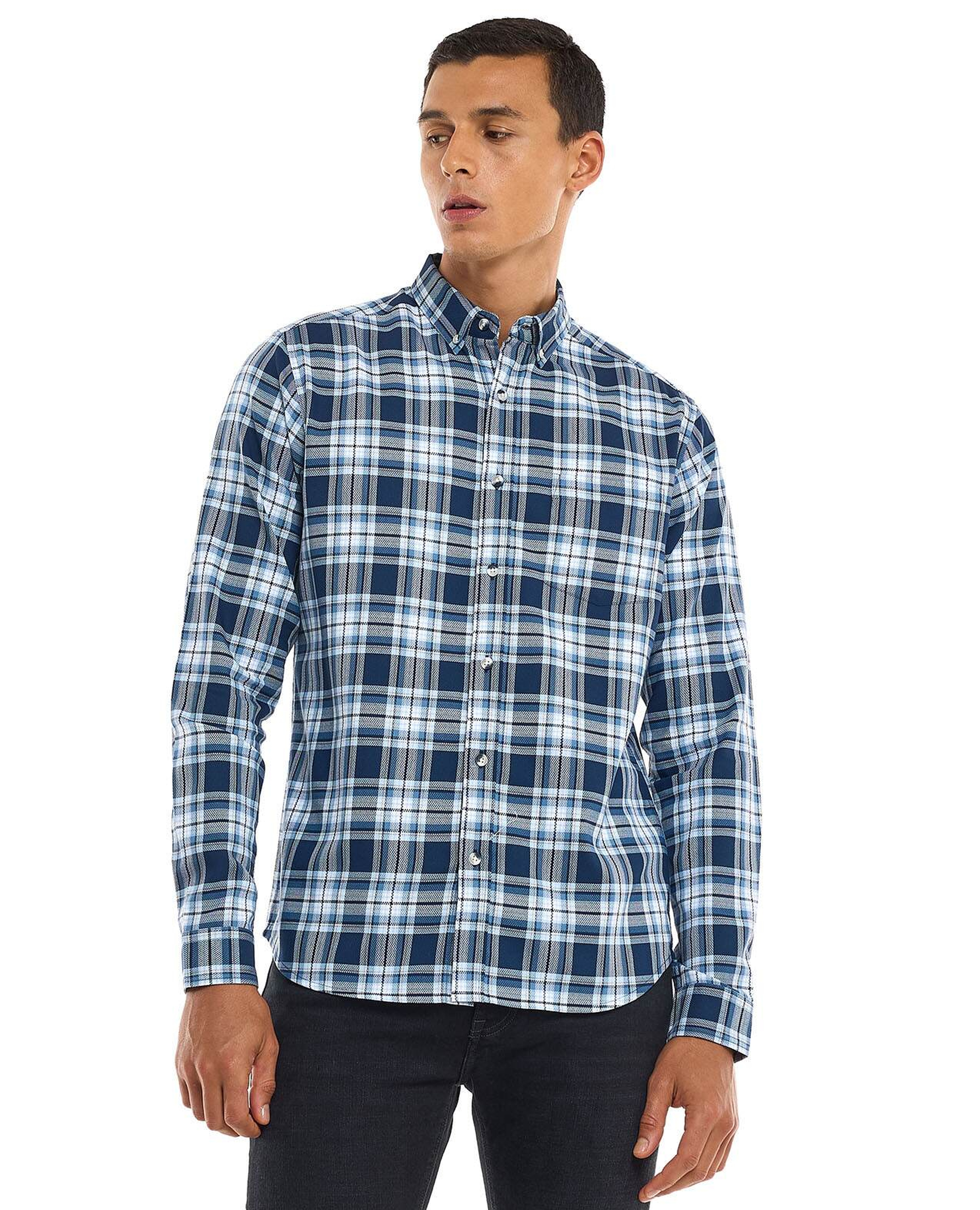 Plaid Shirt with Button-Down Collar and Long Sleeves
