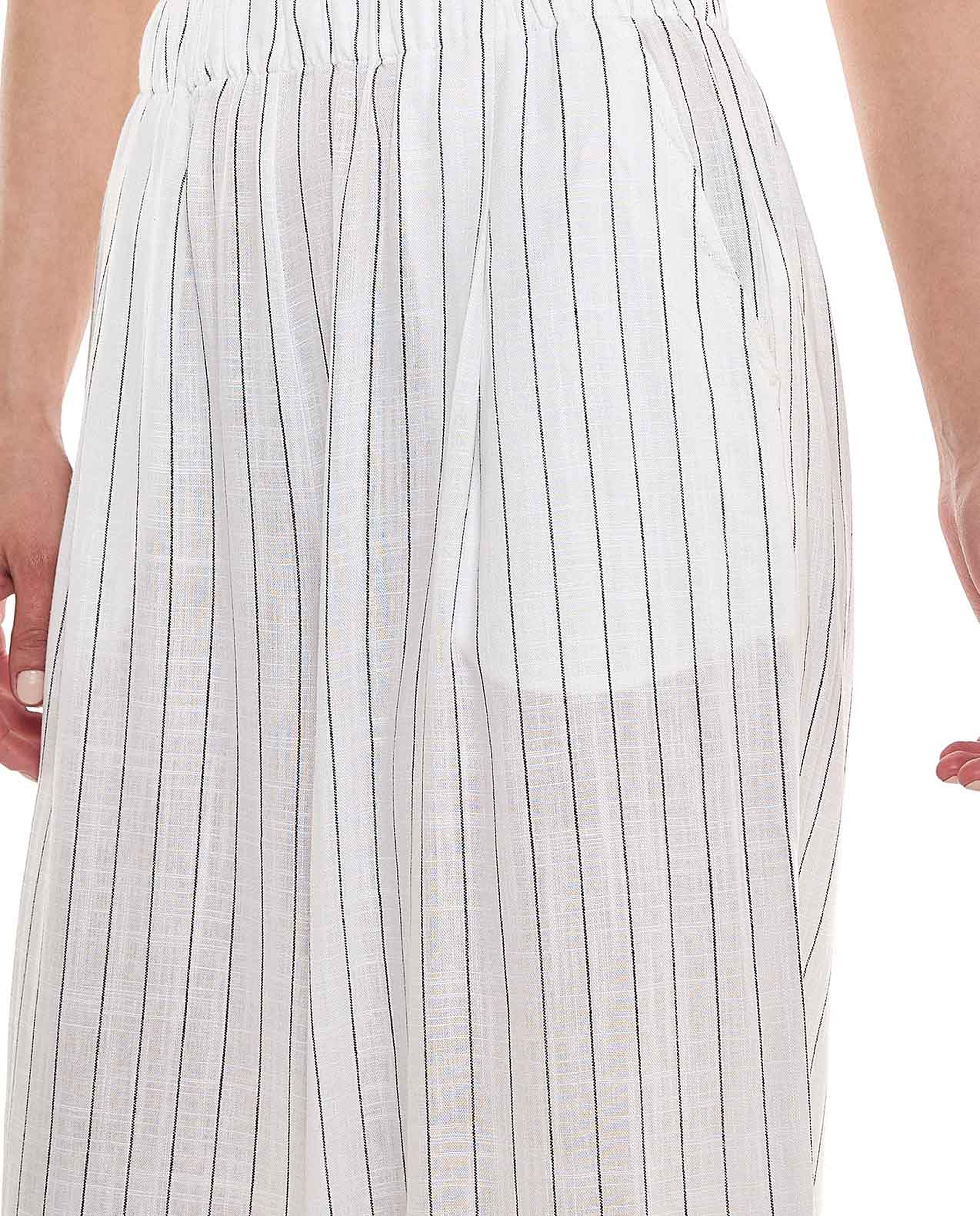 Striped Wide Leg Pants with Elastic Waist