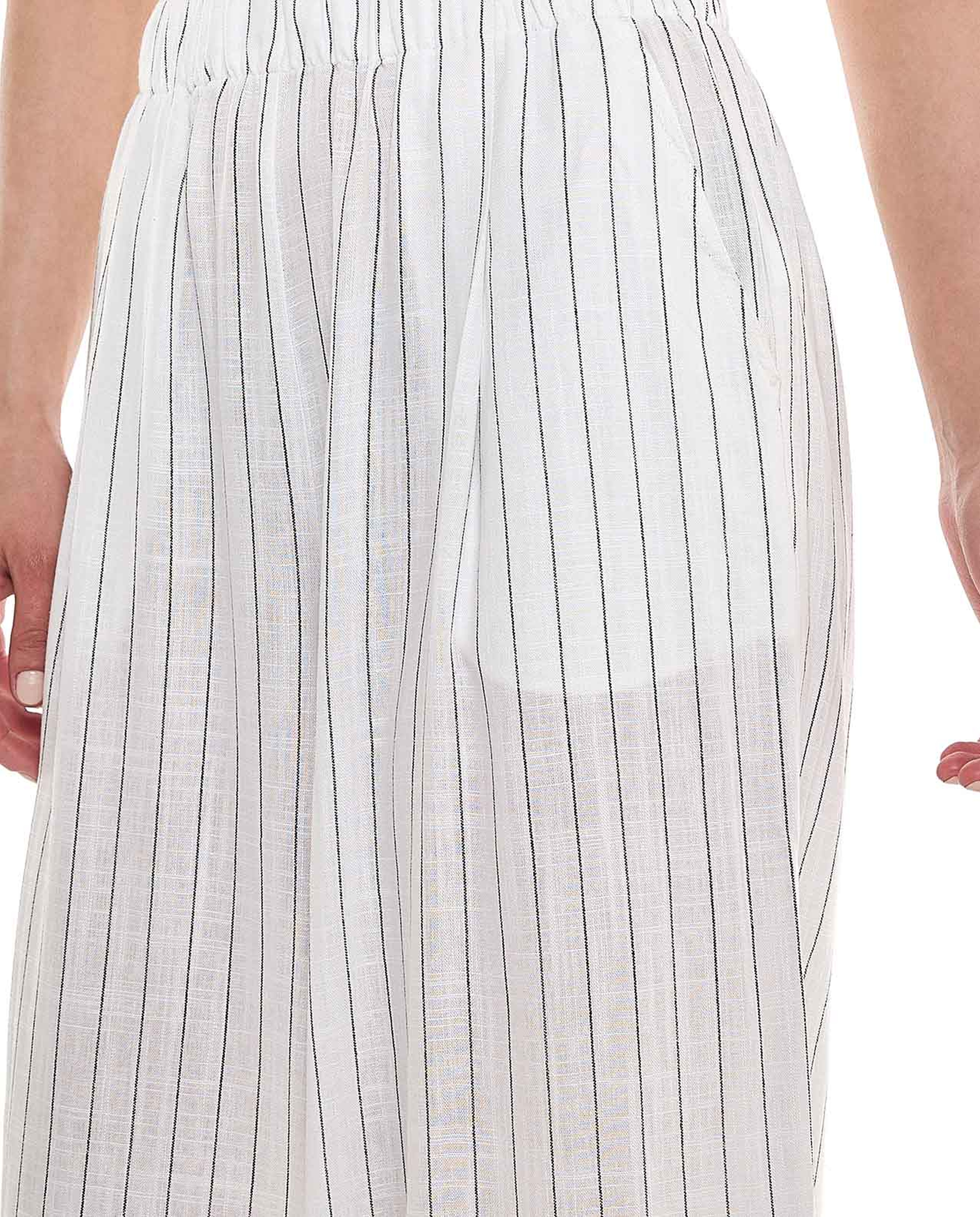 Striped Wide Leg Pants with Elastic Waist