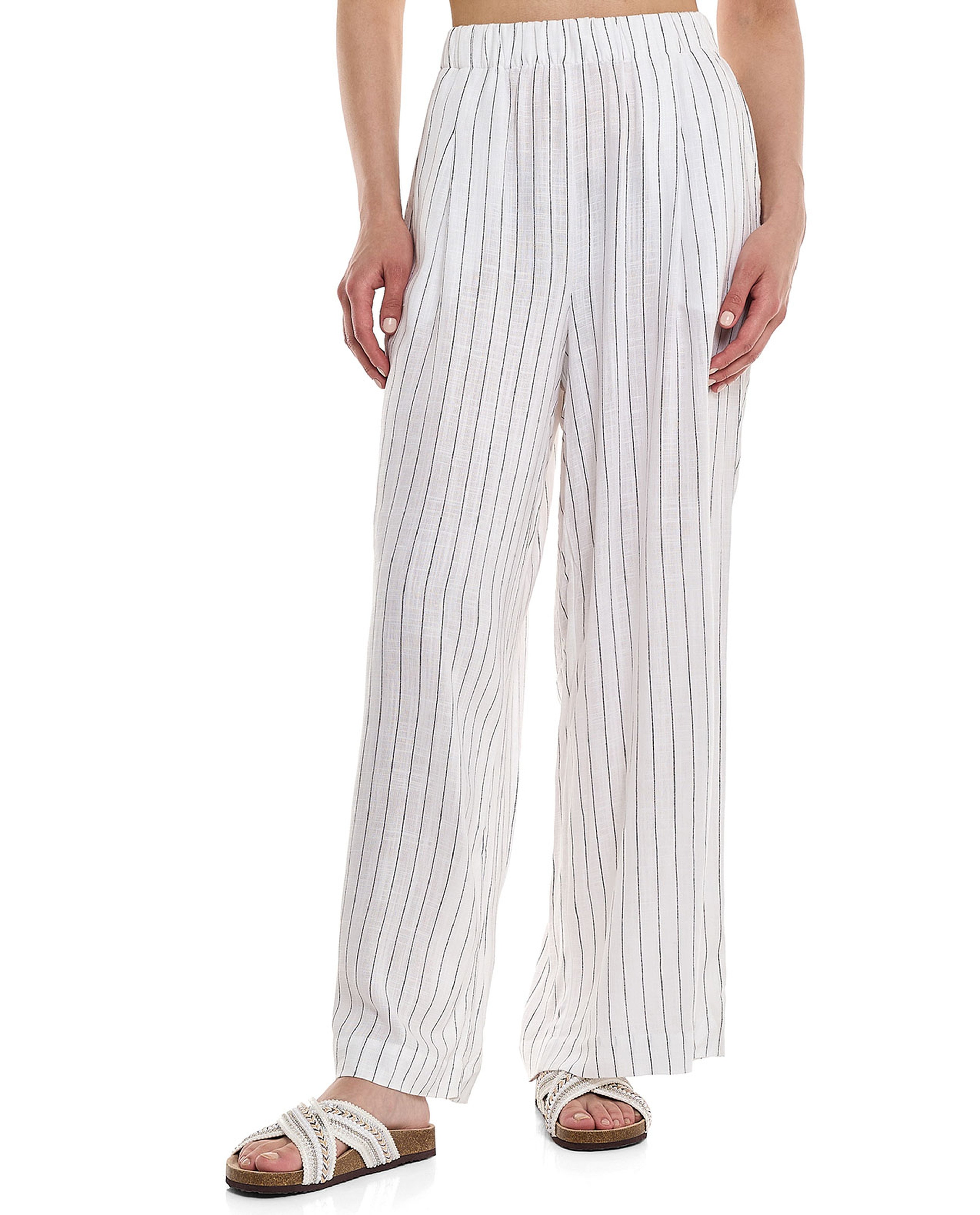 Striped Wide Leg Pants with Elastic Waist