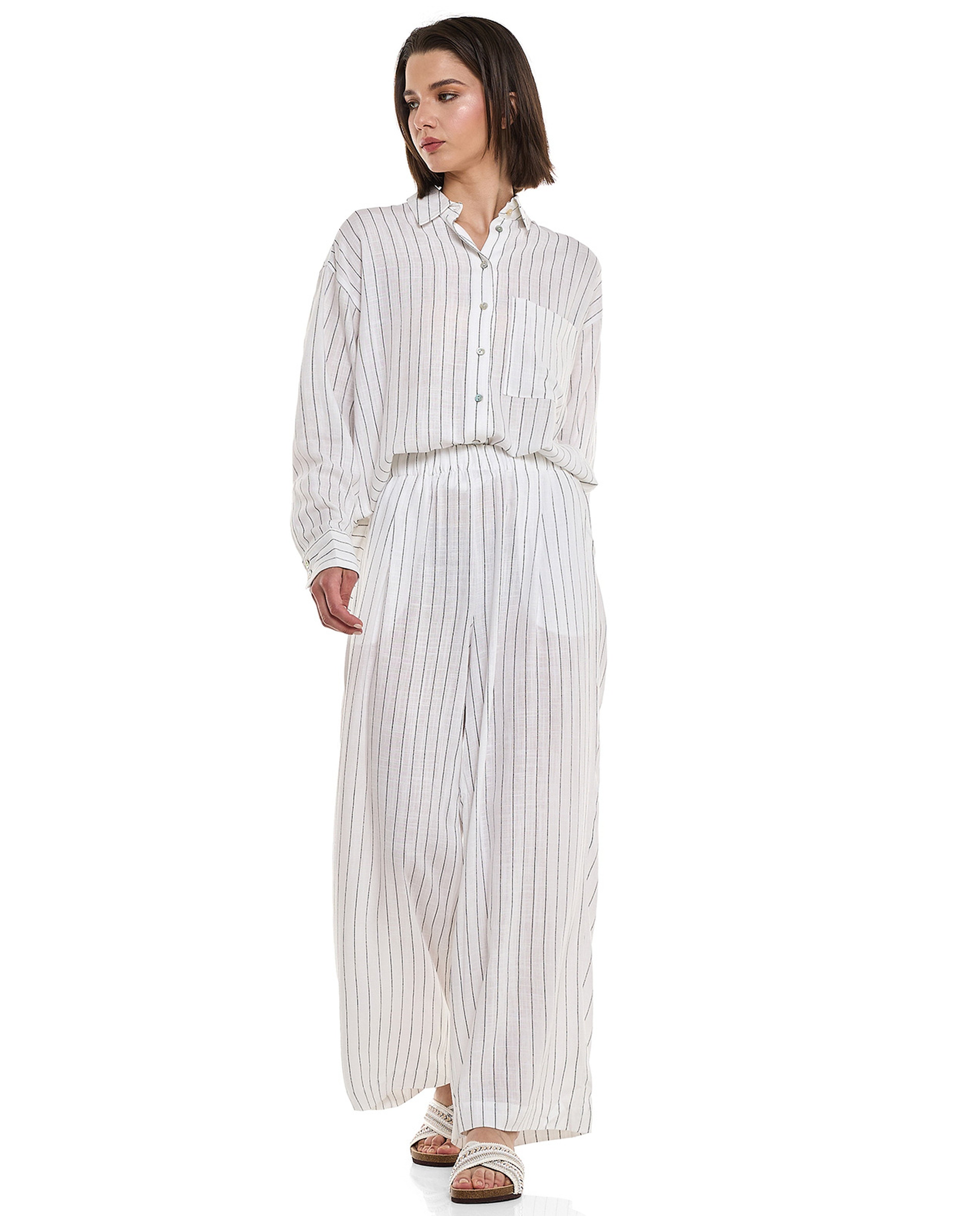 Striped Wide Leg Pants with Elastic Waist