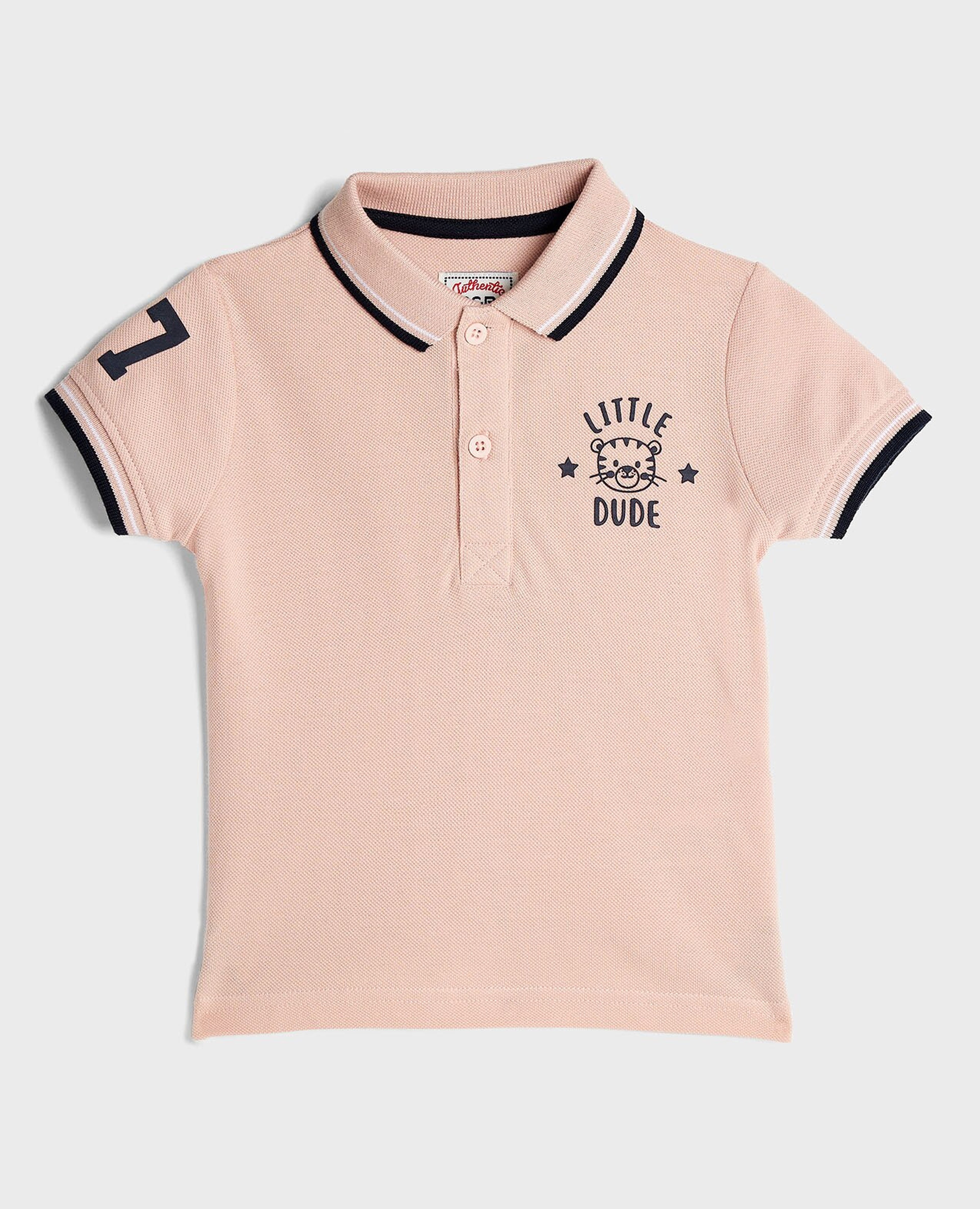 تيشيرت بولو بحافة متباينة وأكمام قصيرة