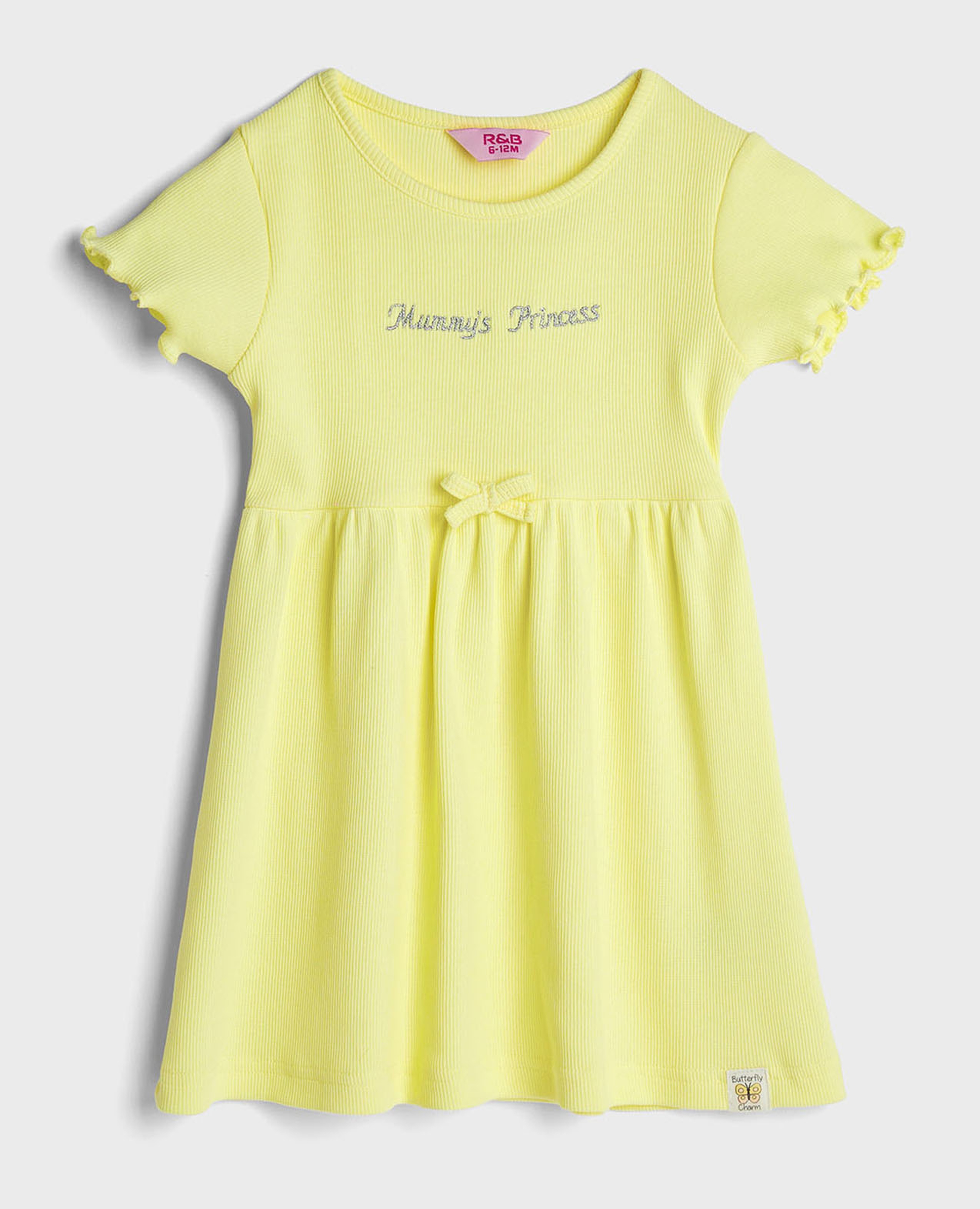 فستان مطرز بياقة مستديرة وأكمام قصيرة