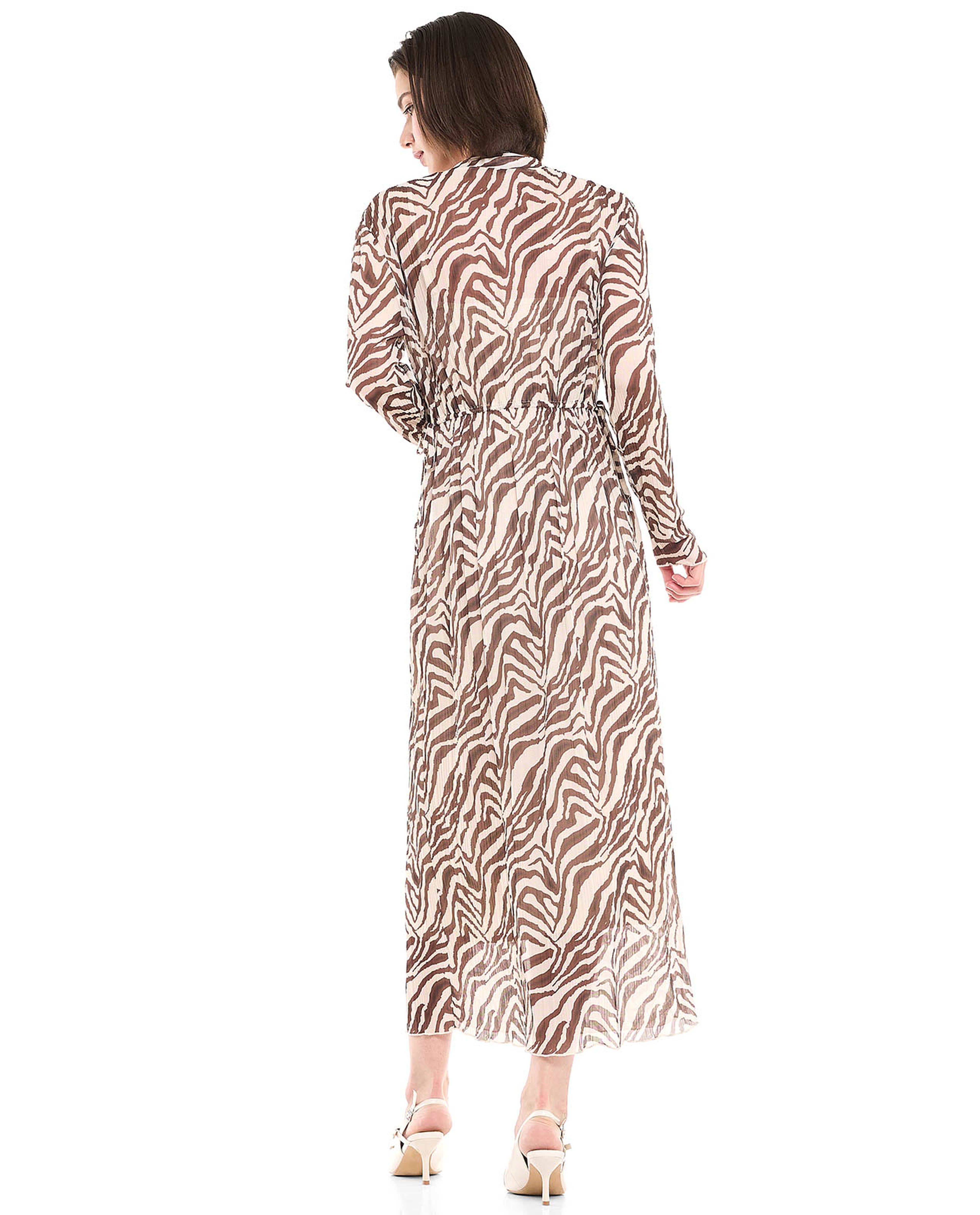 Patterned Midaxi Dress with Mock Neck and Long Sleeves