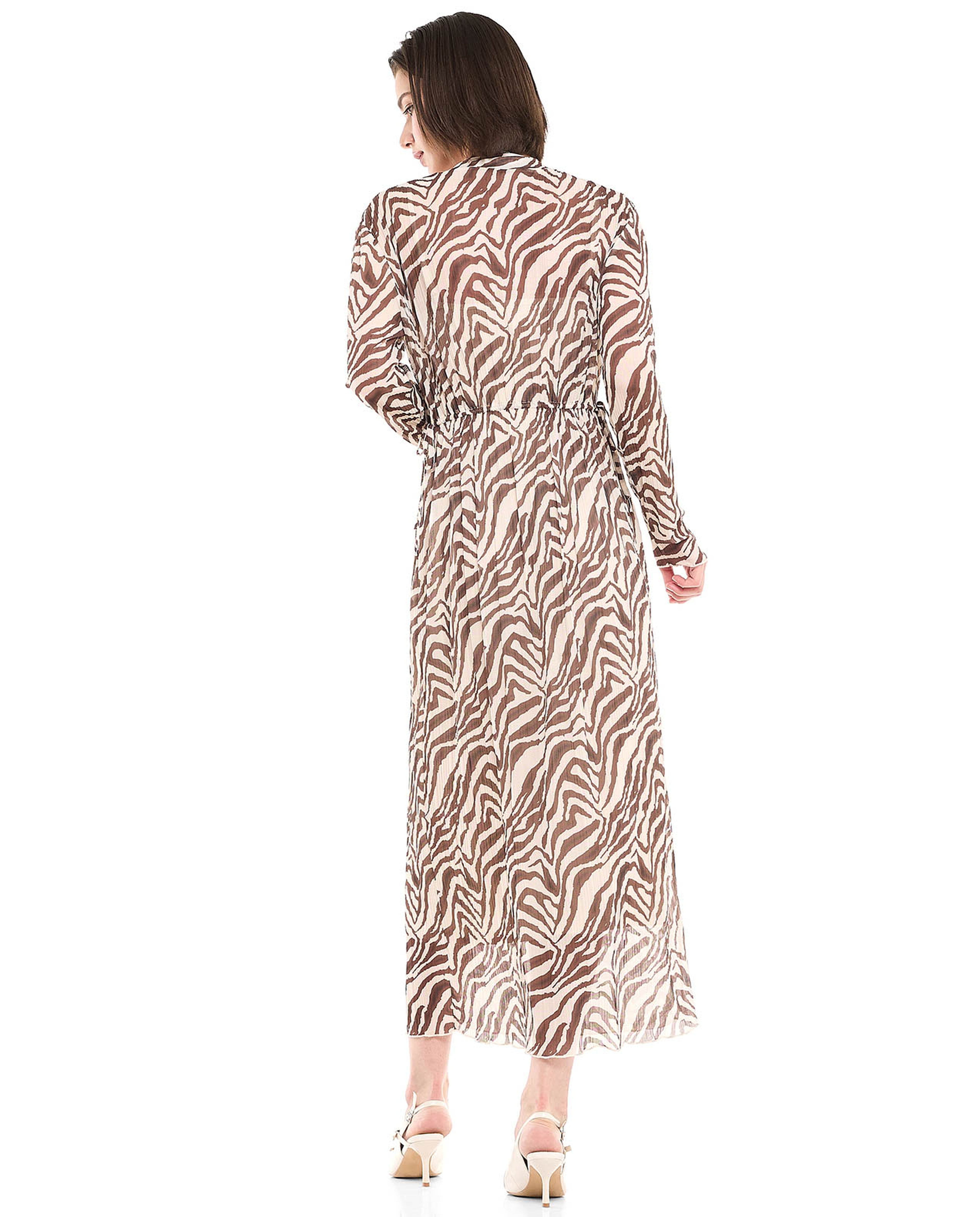 Patterned Midaxi Dress with Mock Neck and Long Sleeves