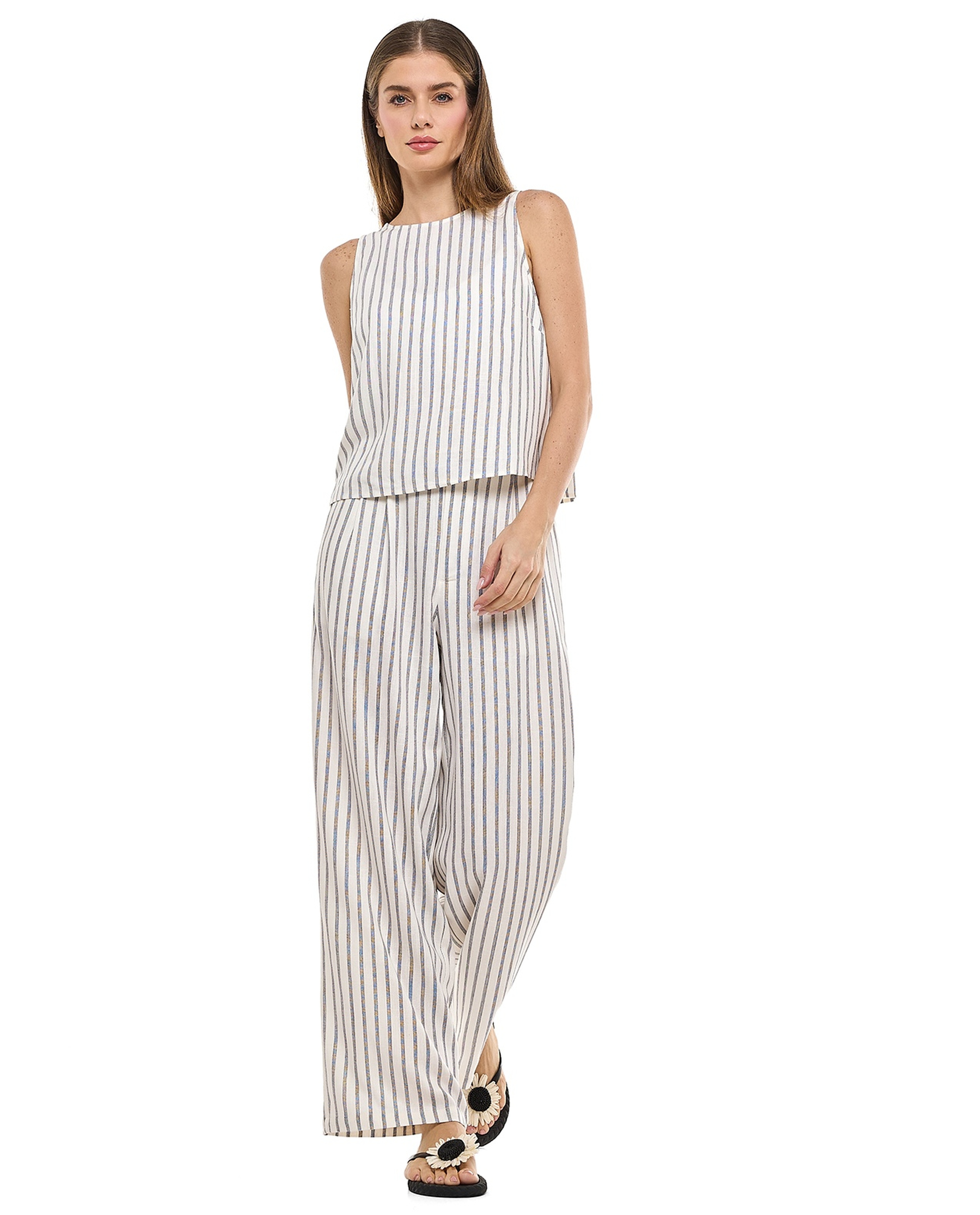 Striped Sleeveless Top with Crew Neck