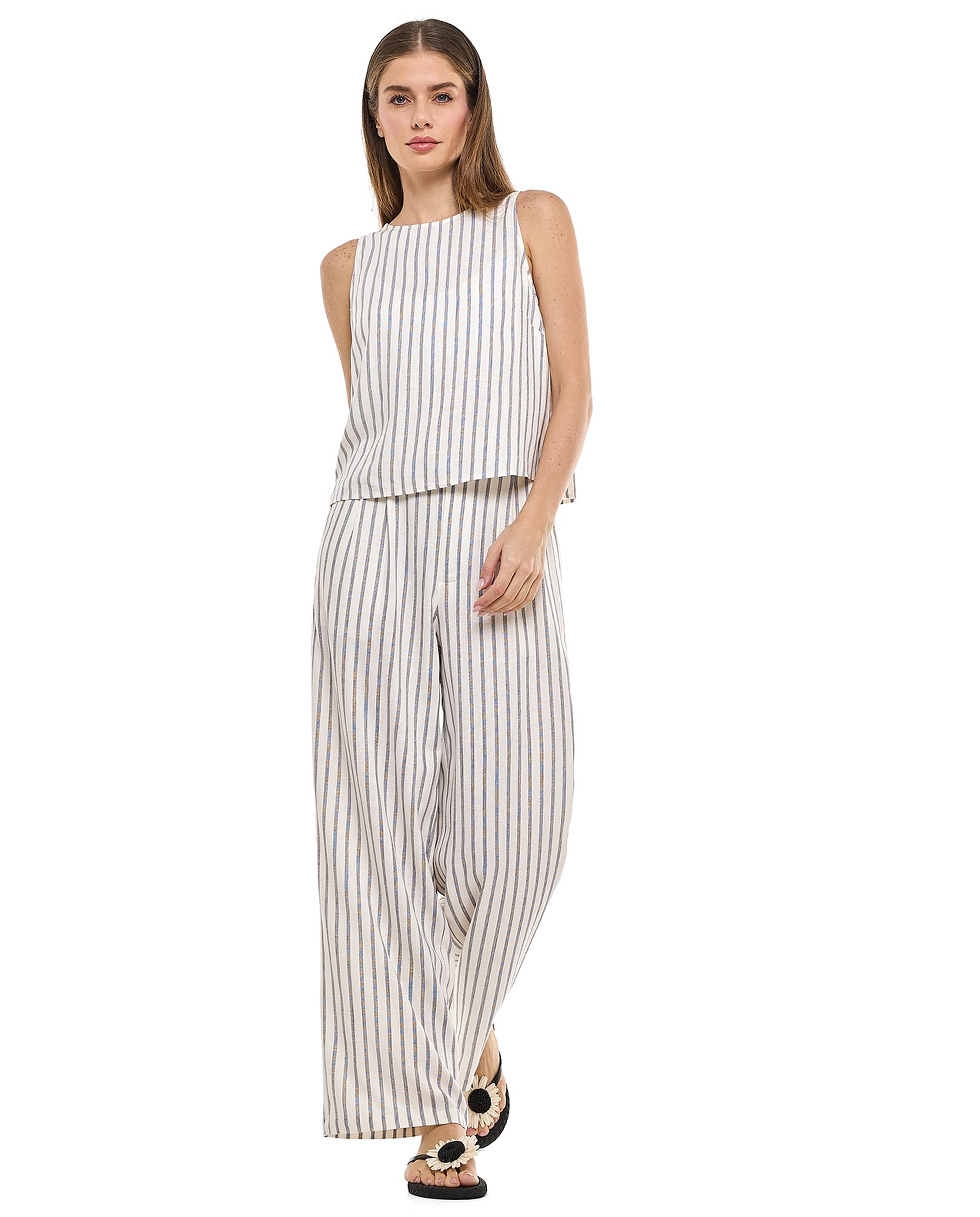 Striped Sleeveless Top with Crew Neck