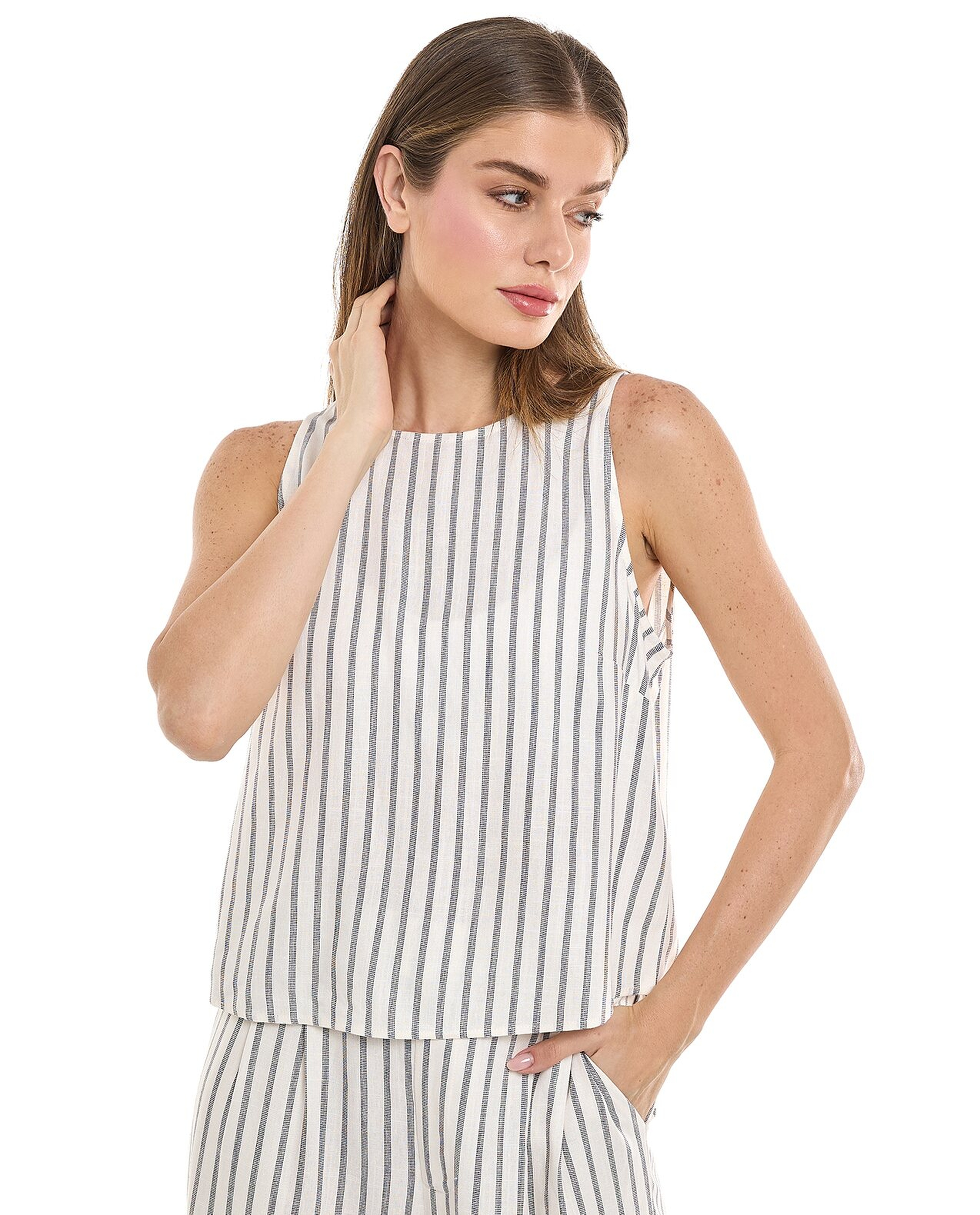 Striped Sleeveless Top with Crew Neck