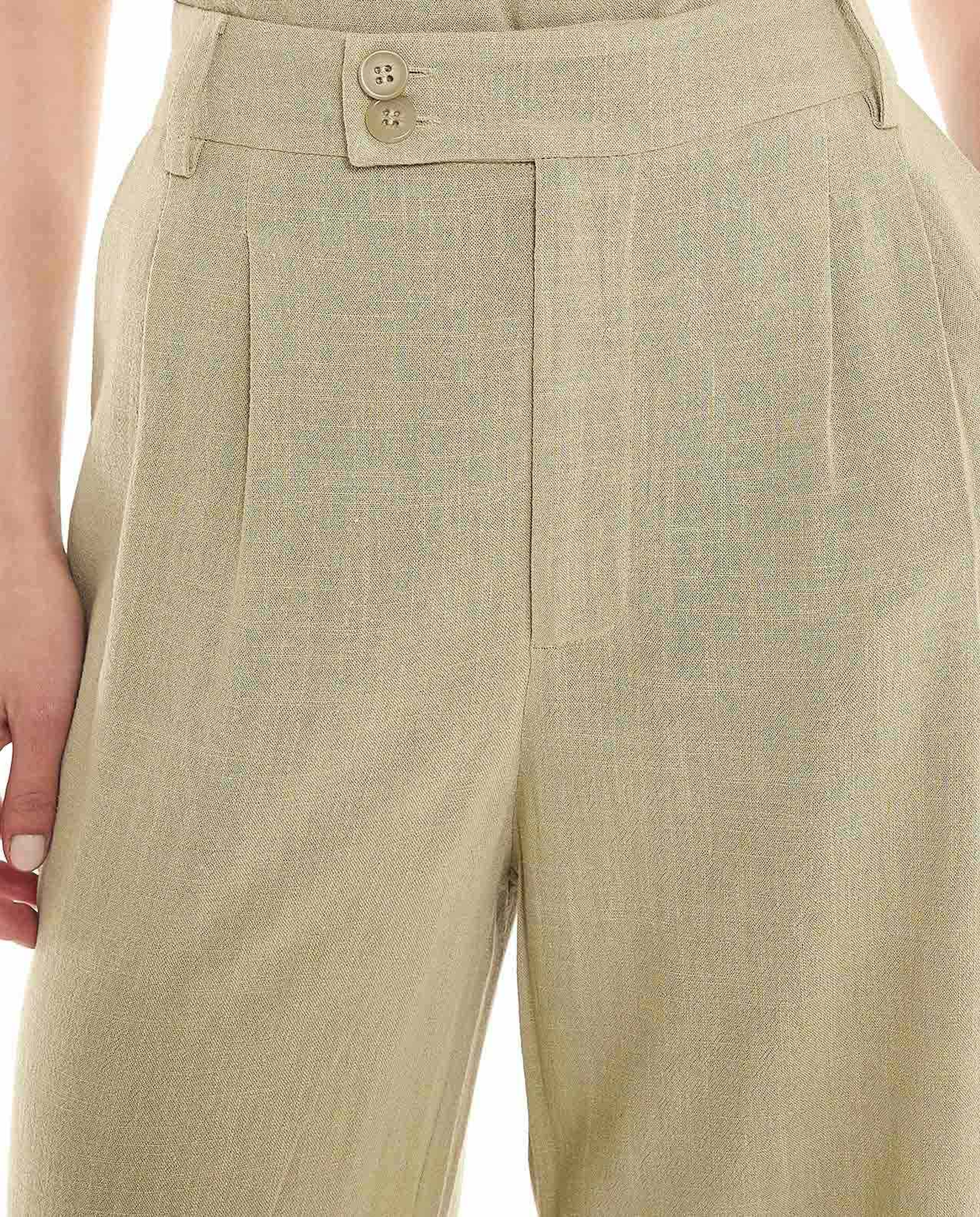 Pleat Detail Wide Leg Pants with Button Closure
