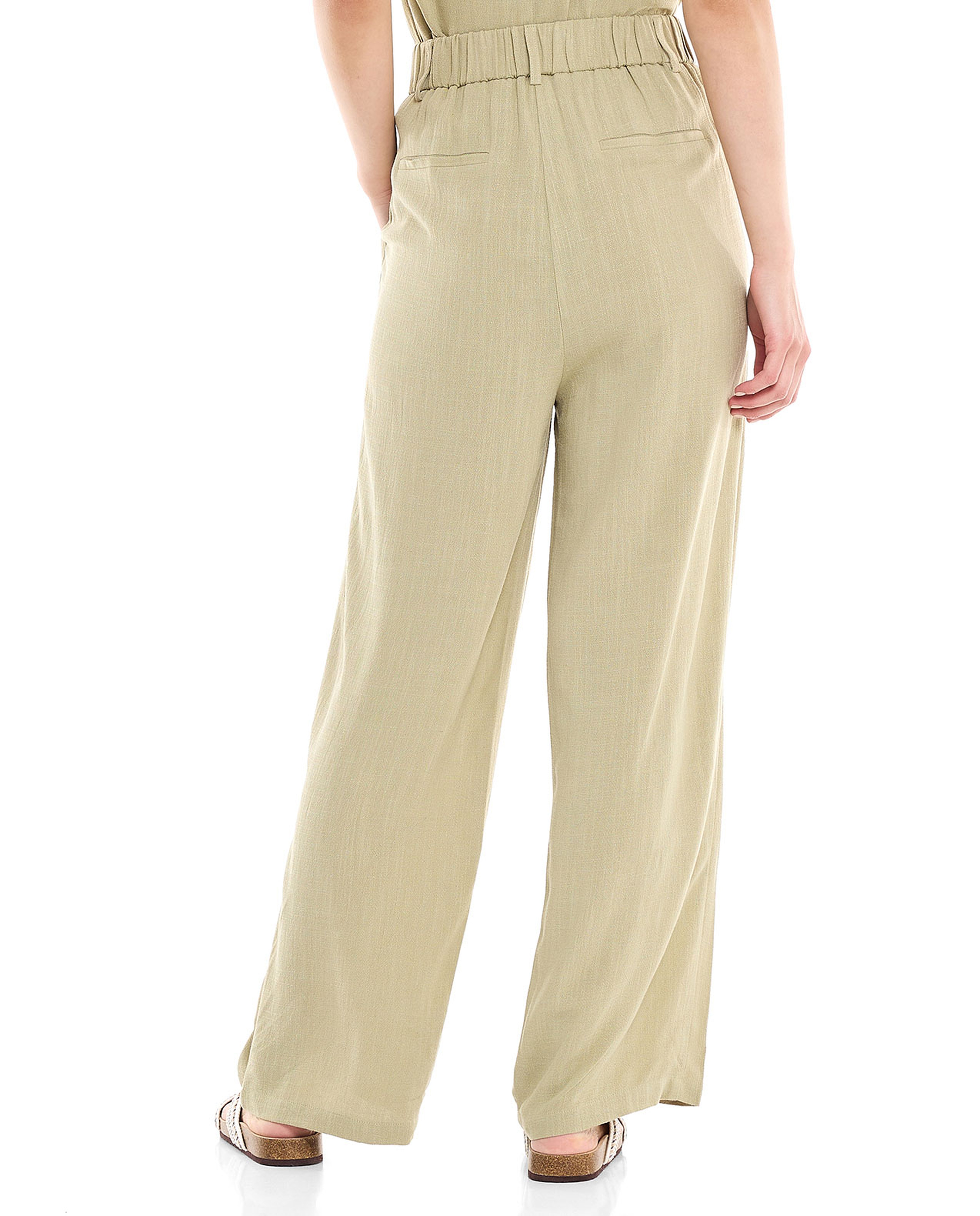 Pleat Detail Wide Leg Pants with Button Closure