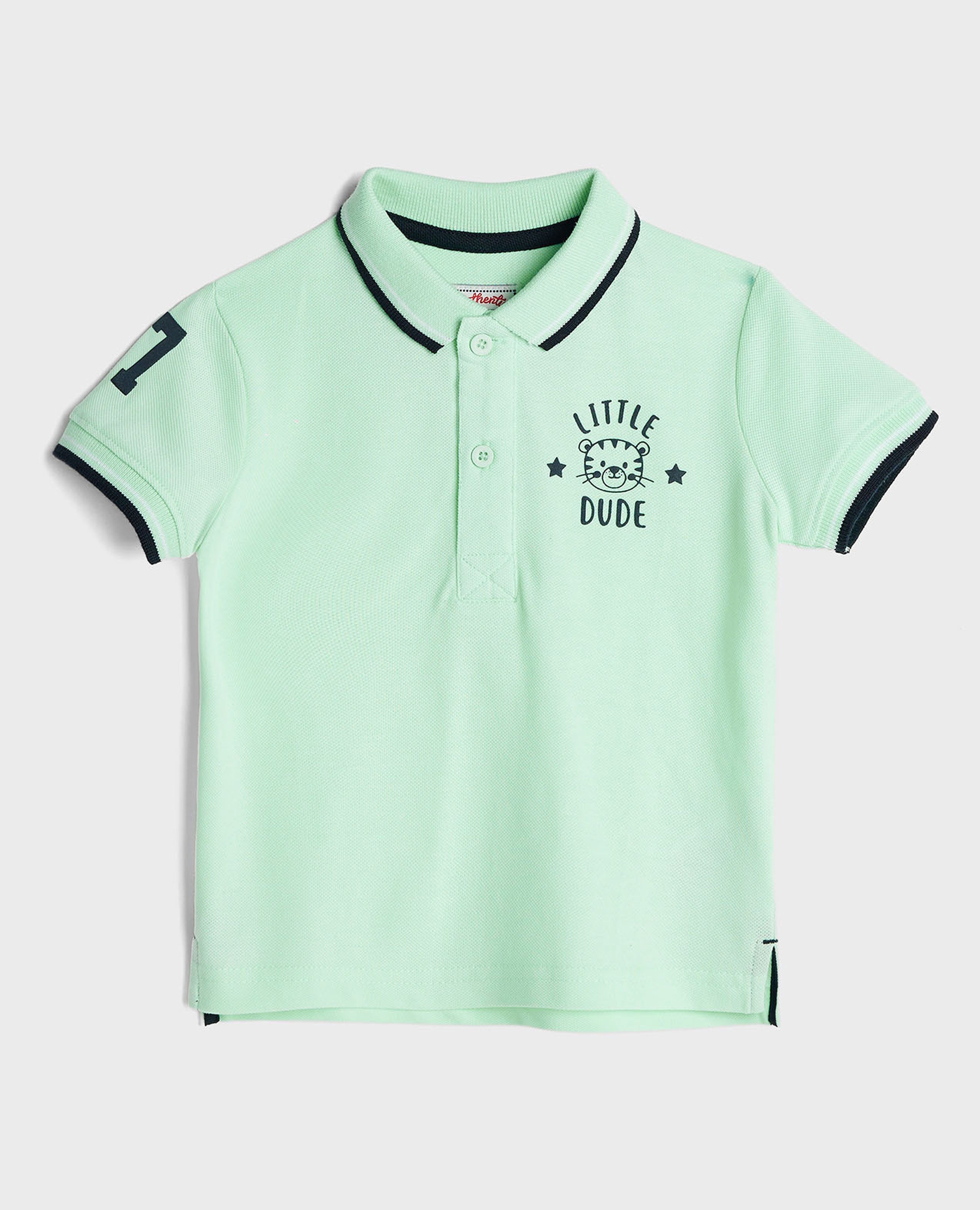 تيشيرت بولو بحافة متباينة وأكمام قصيرة