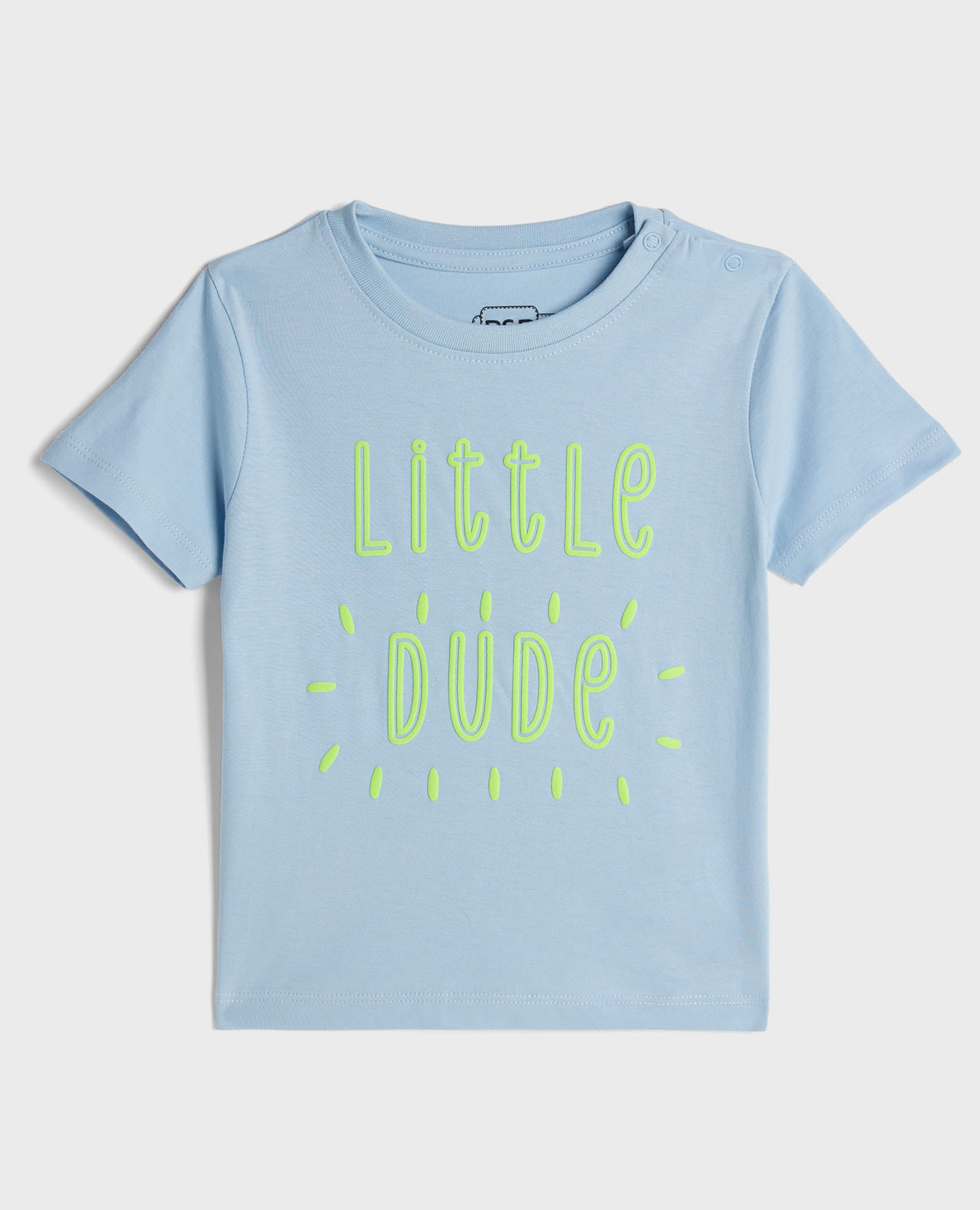 تيشيرت بياقة مستديرة وأكمام قصيرة وطبعة