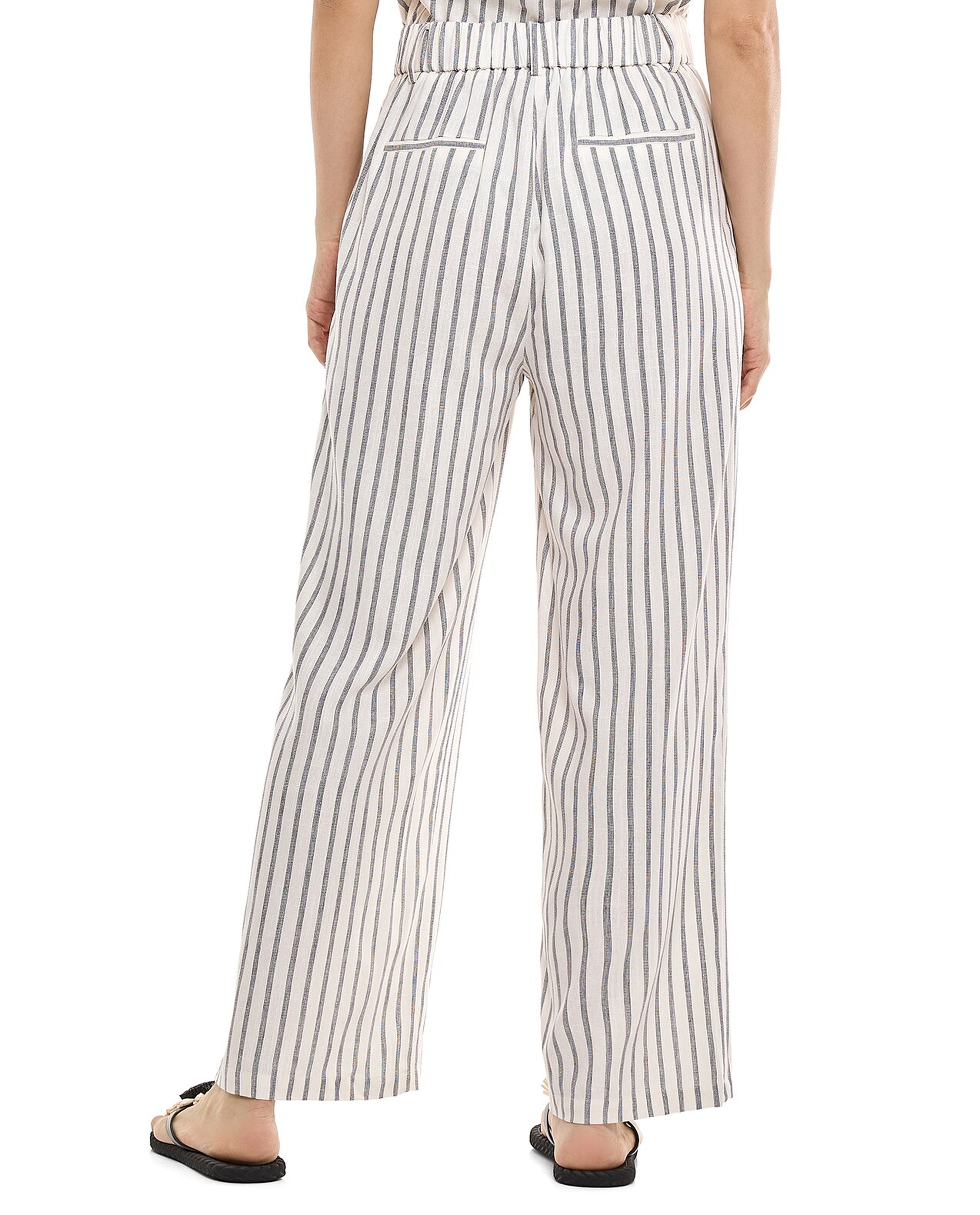 Striped Wide Leg Pants with Button Closure