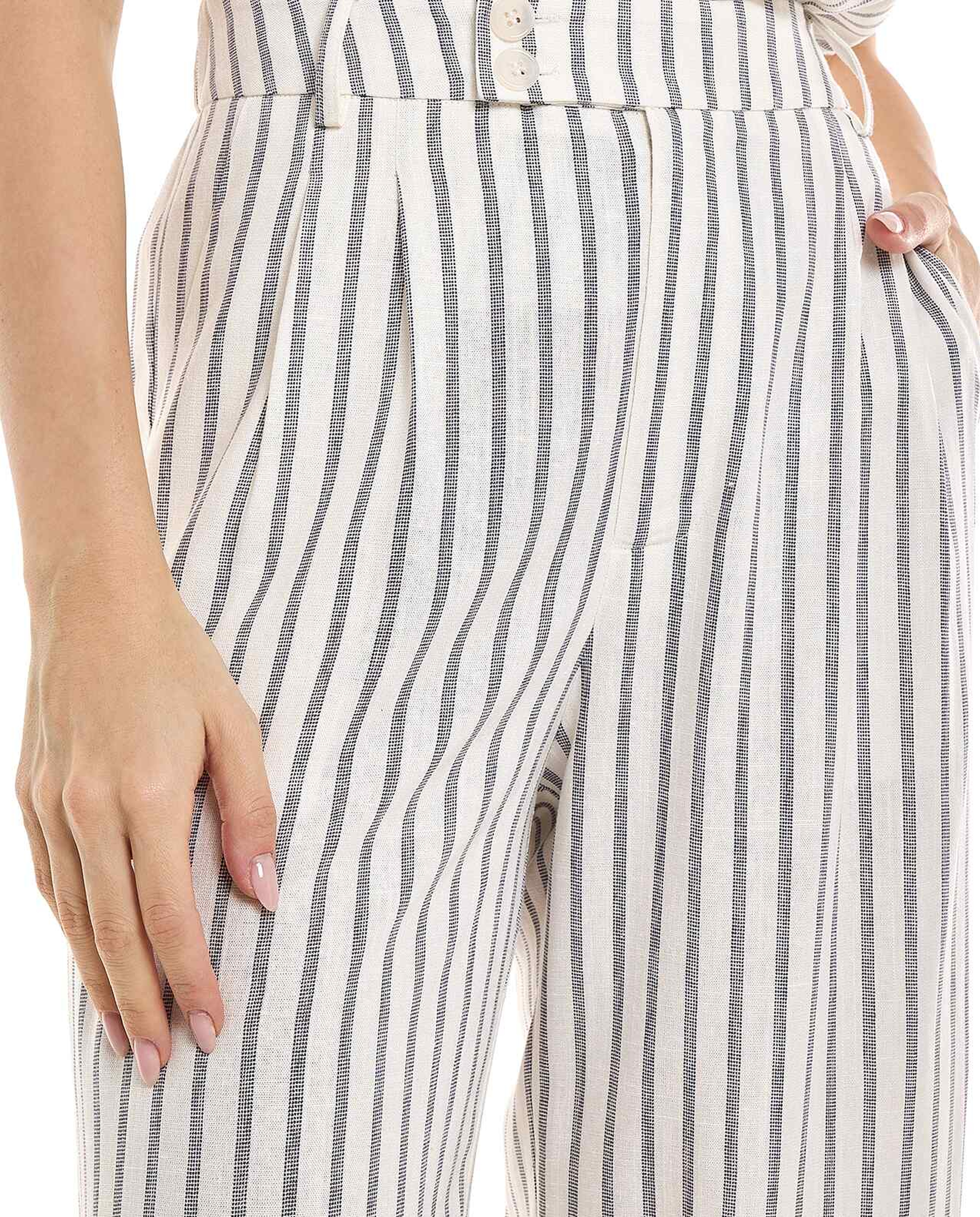 Striped Wide Leg Pants with Button Closure