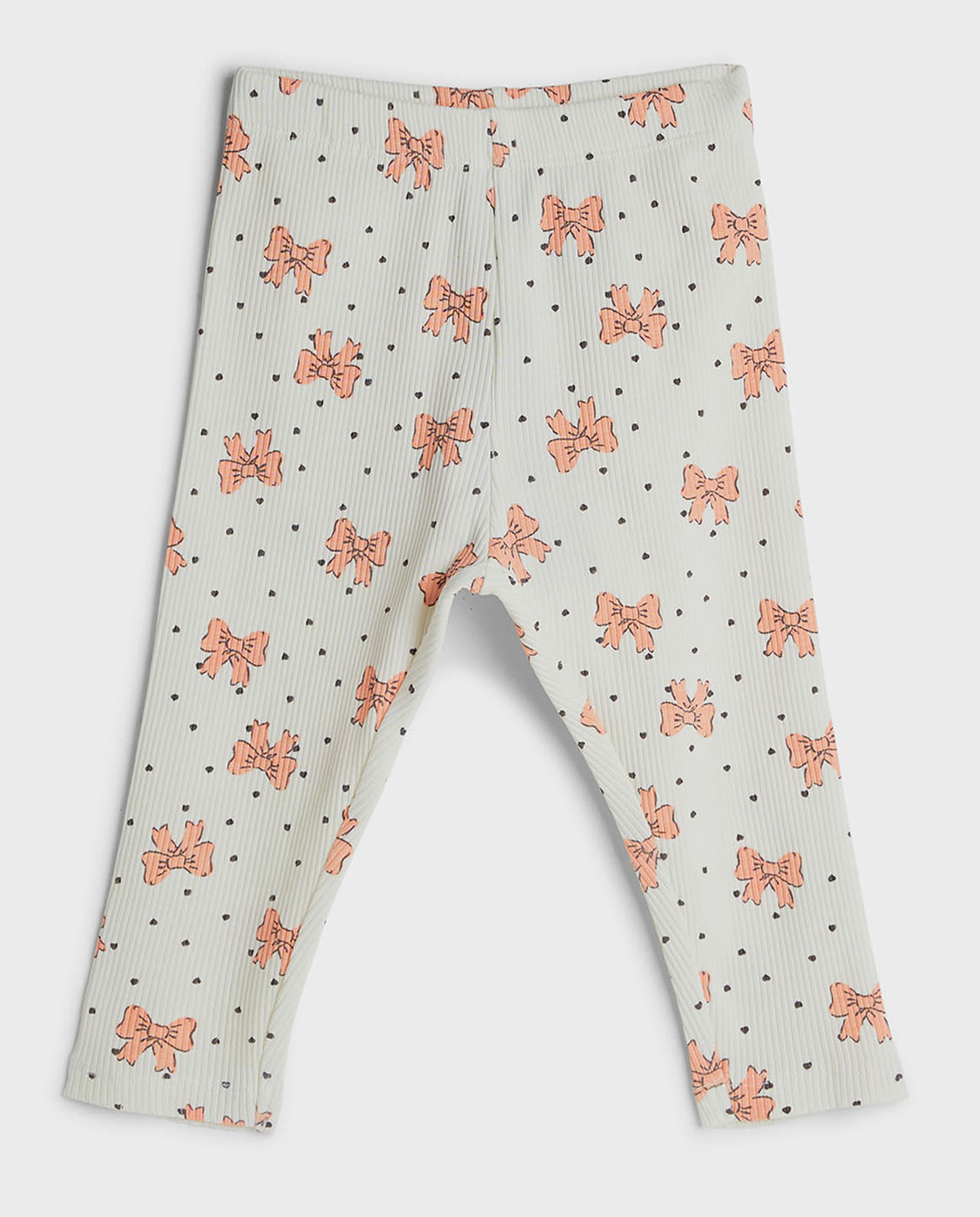 Bow Printed Leggings with Elastic Waist