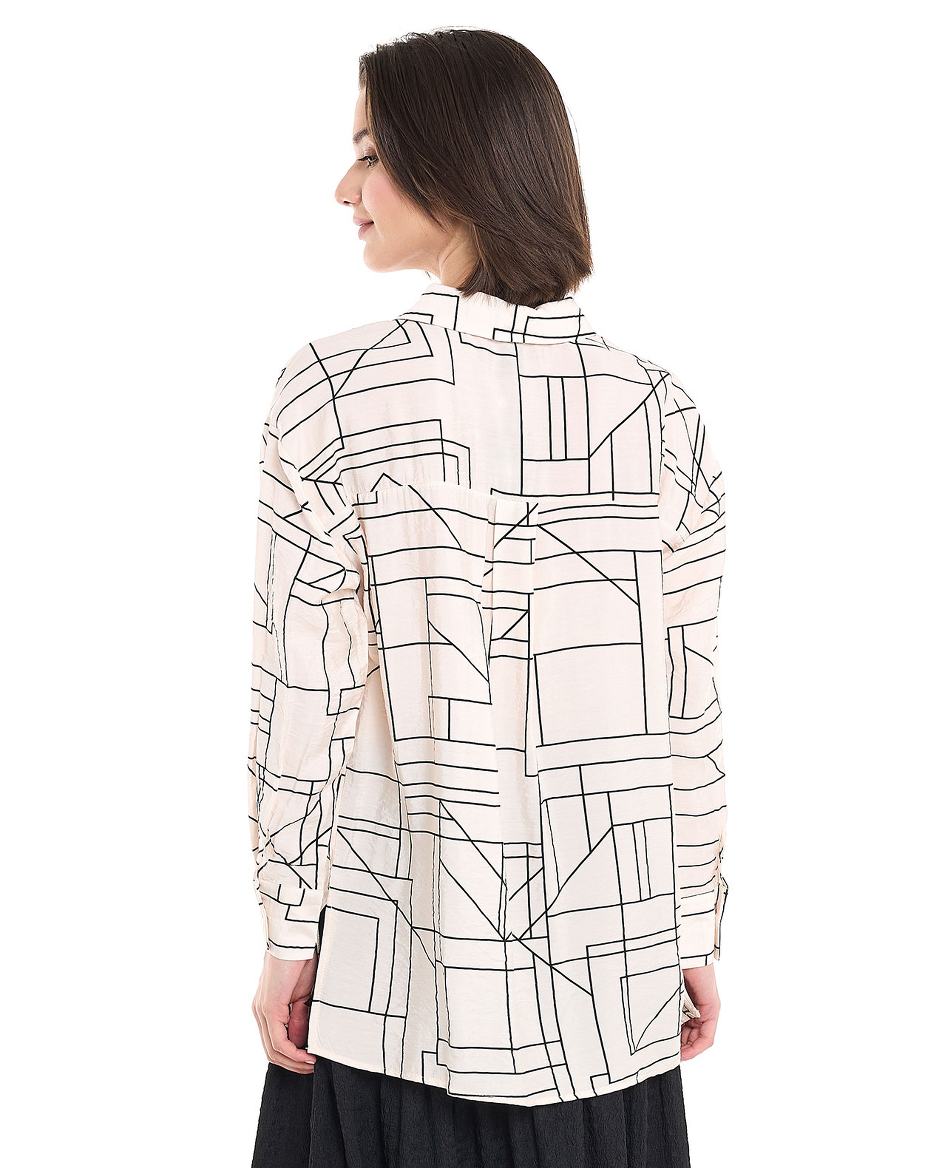 Printed Shirt Tunic with Classic Collar and Long Sleeves