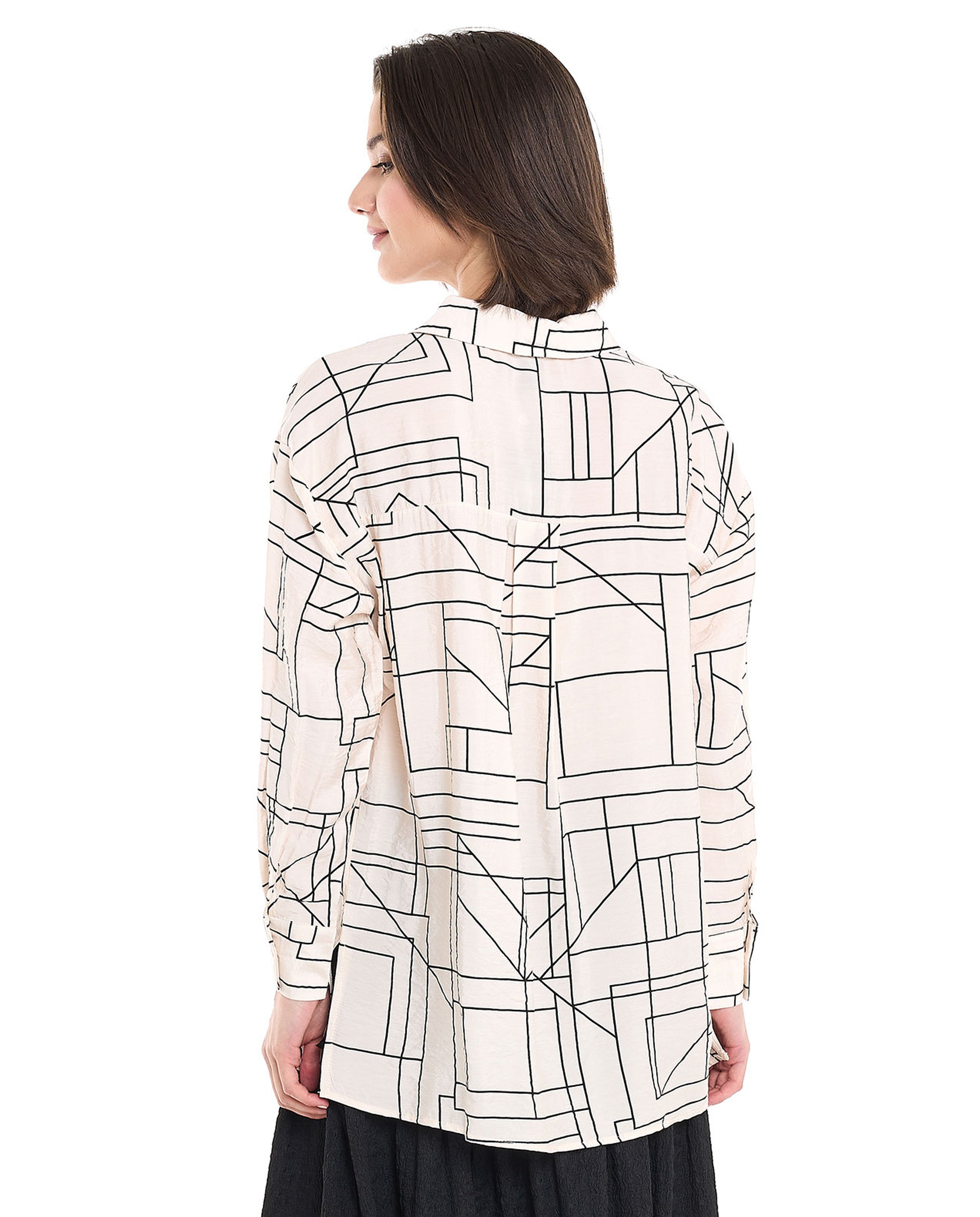 Printed Shirt Tunic with Classic Collar and Long Sleeves