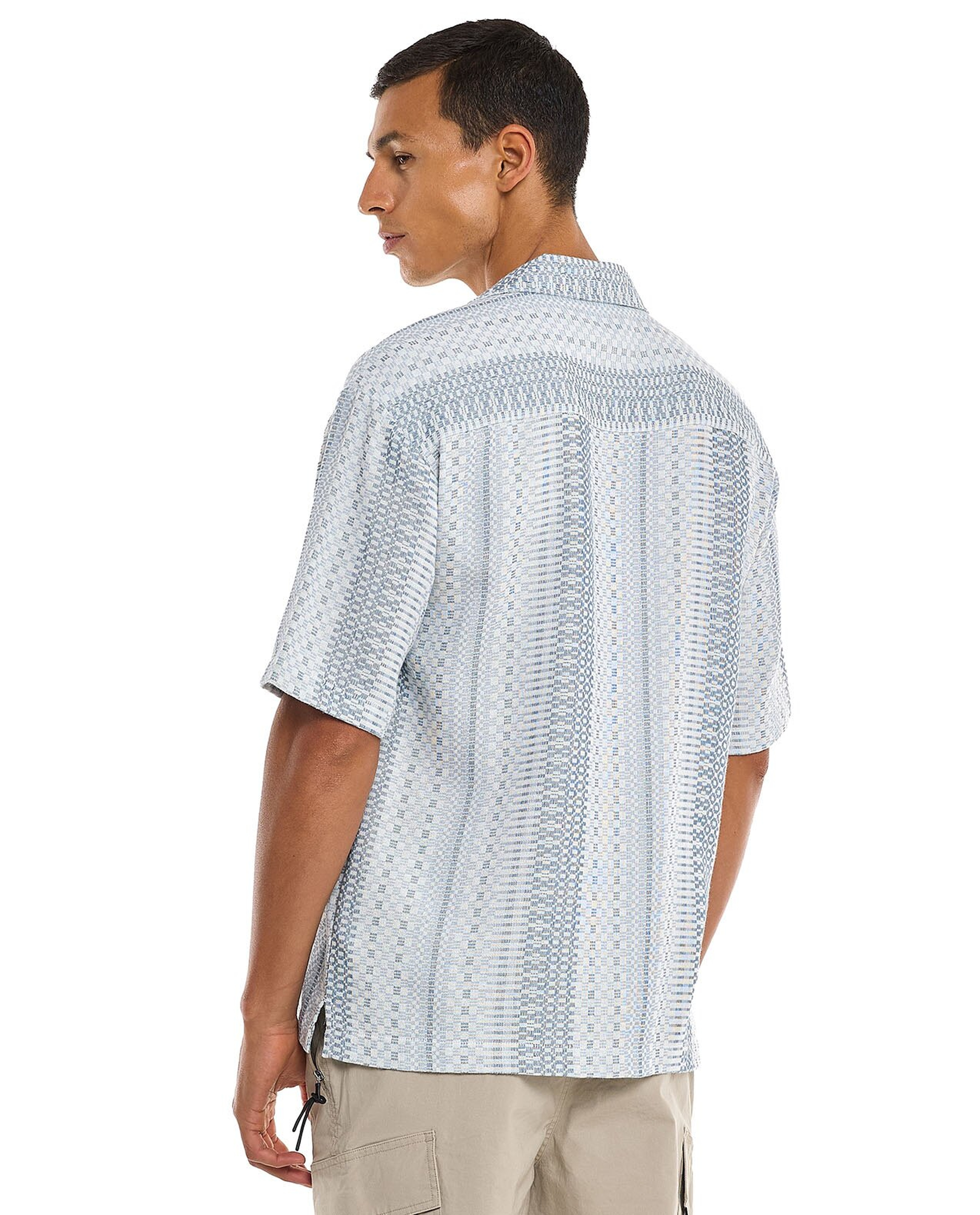 Patterned Shirt with Revere Collar and Short Sleeves