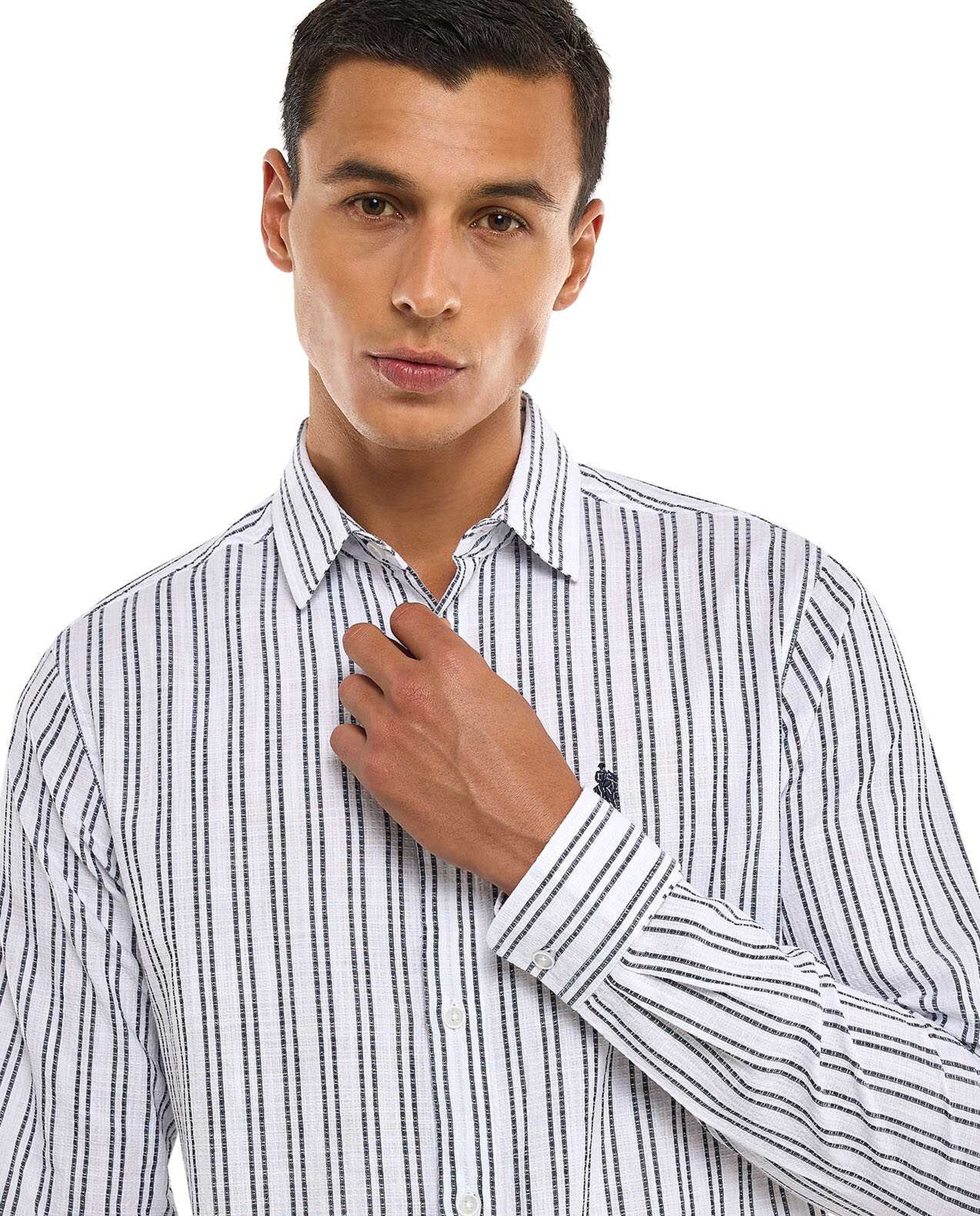 Striped Shirt with Classic Collar and Long Sleeves