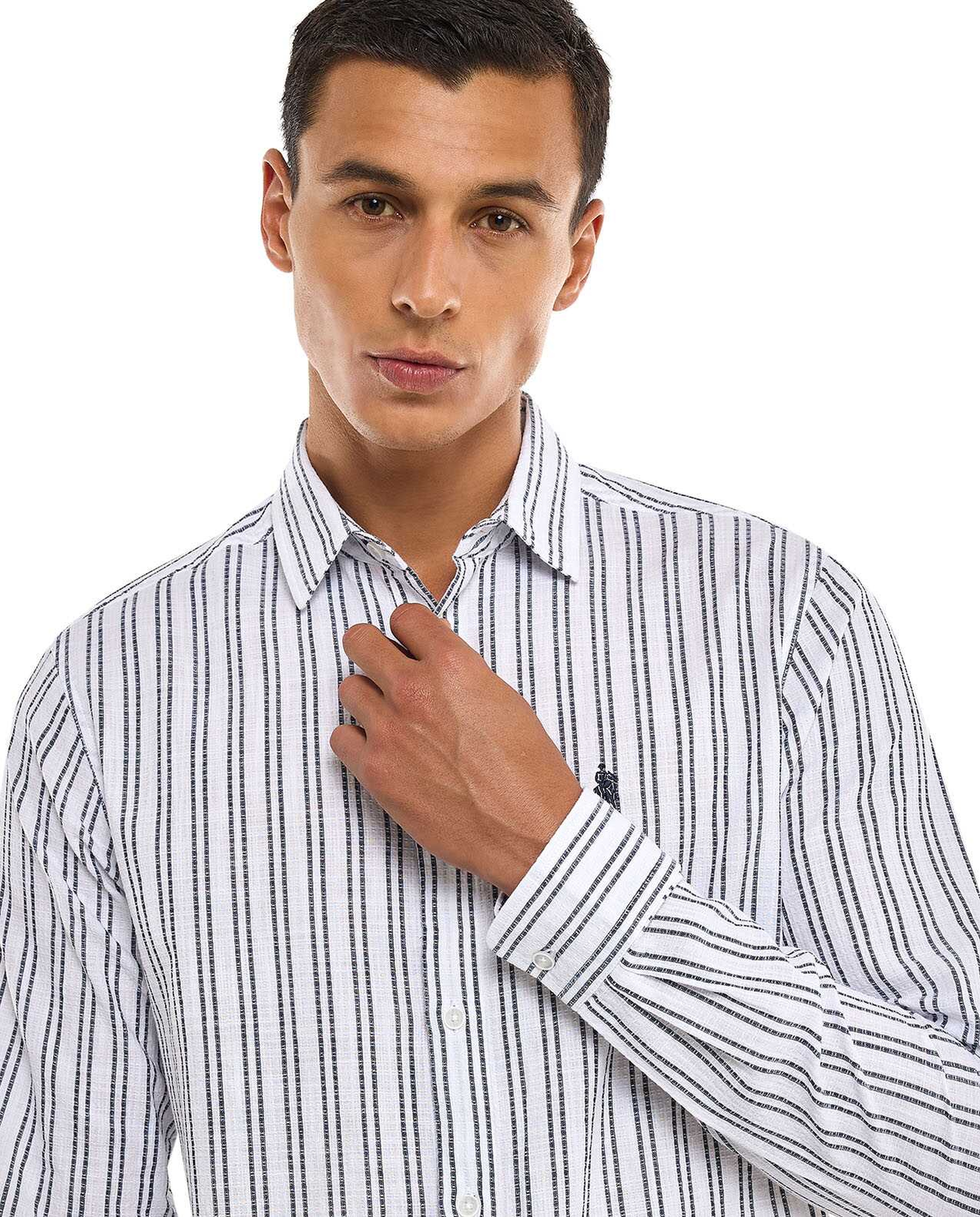 Striped Shirt with Classic Collar and Long Sleeves