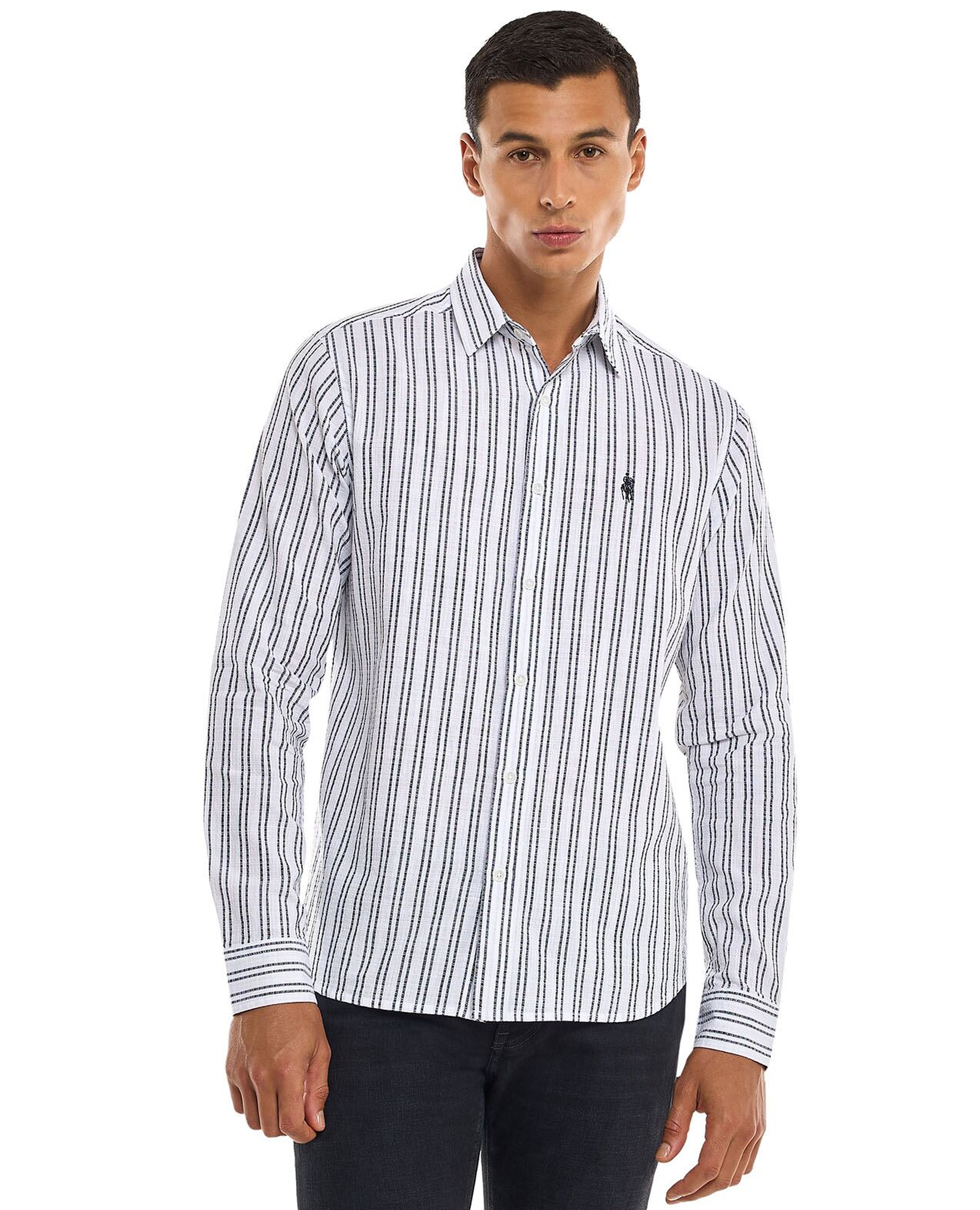 Striped Shirt with Classic Collar and Long Sleeves