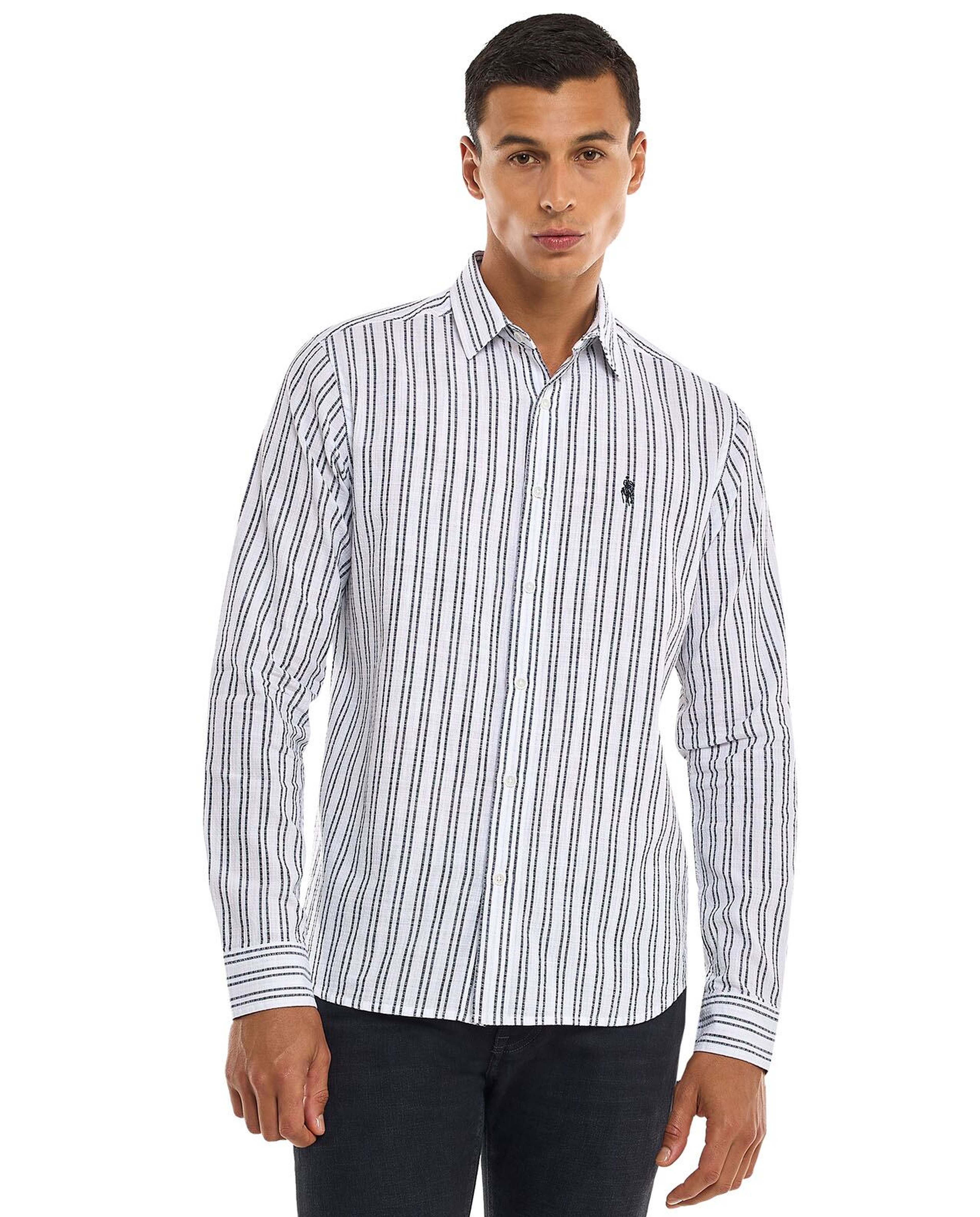 Striped Shirt with Classic Collar and Long Sleeves