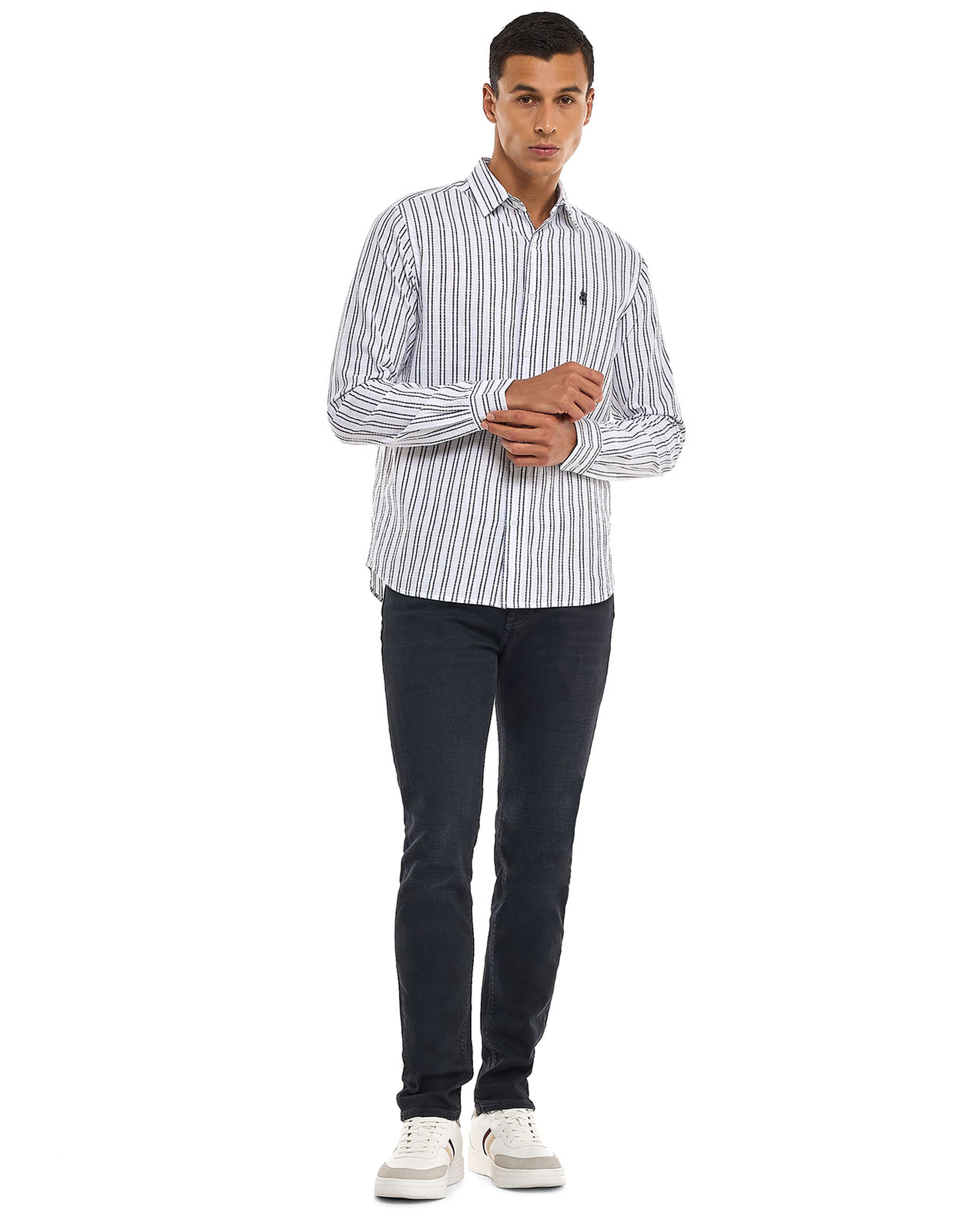 Striped Shirt with Classic Collar and Long Sleeves