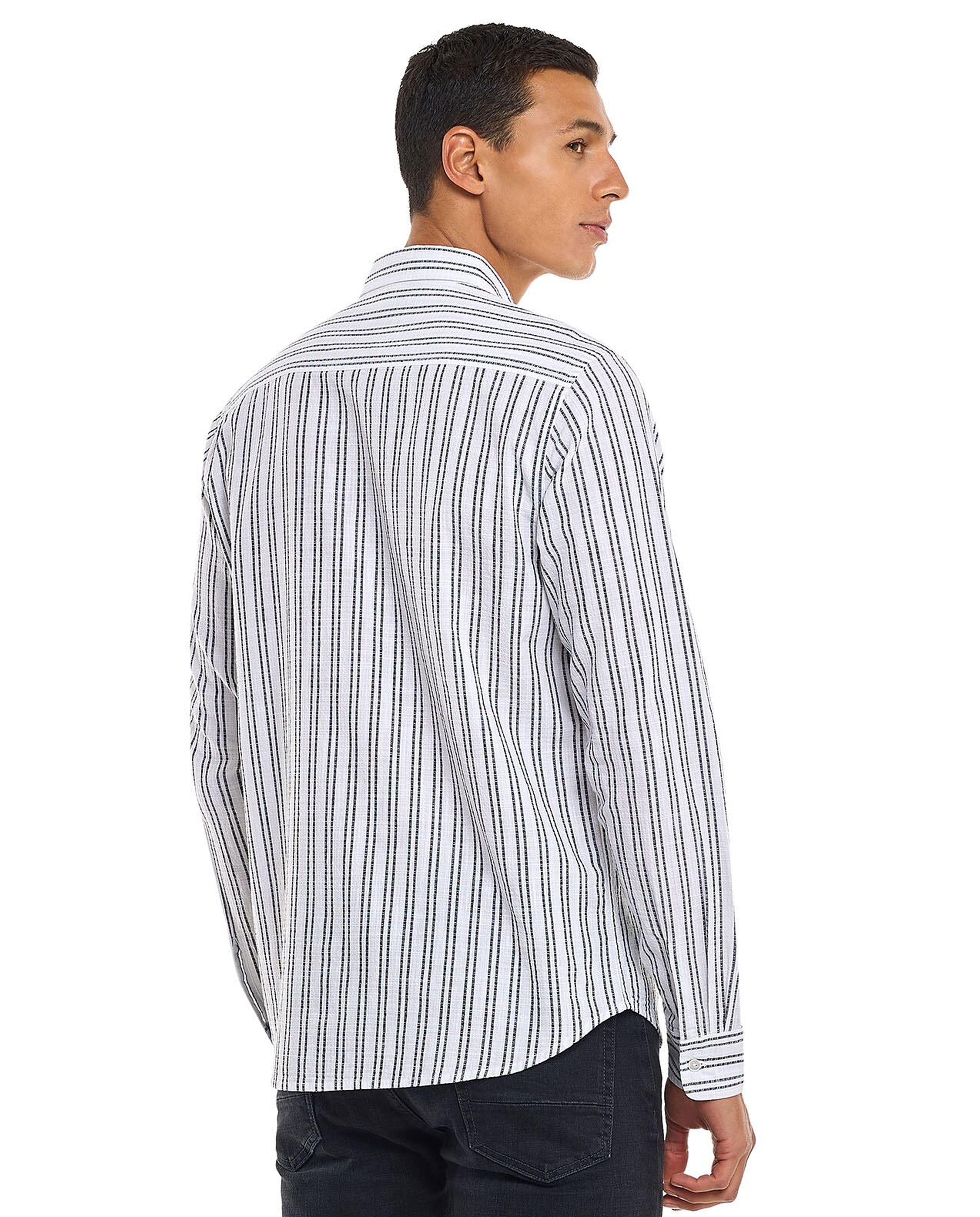 Striped Shirt with Classic Collar and Long Sleeves