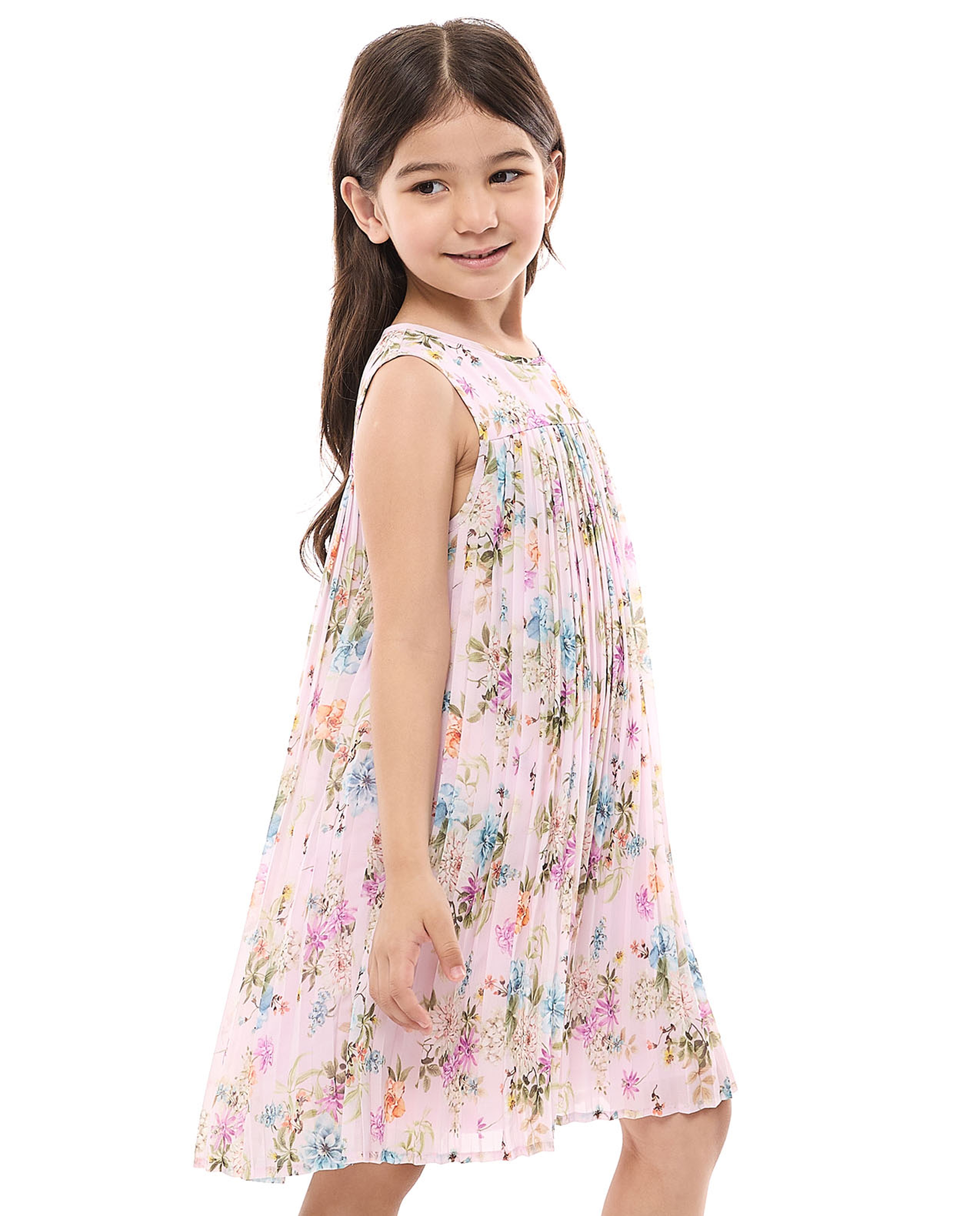 Printed Sleeveless Flared Dress with Crew Neck