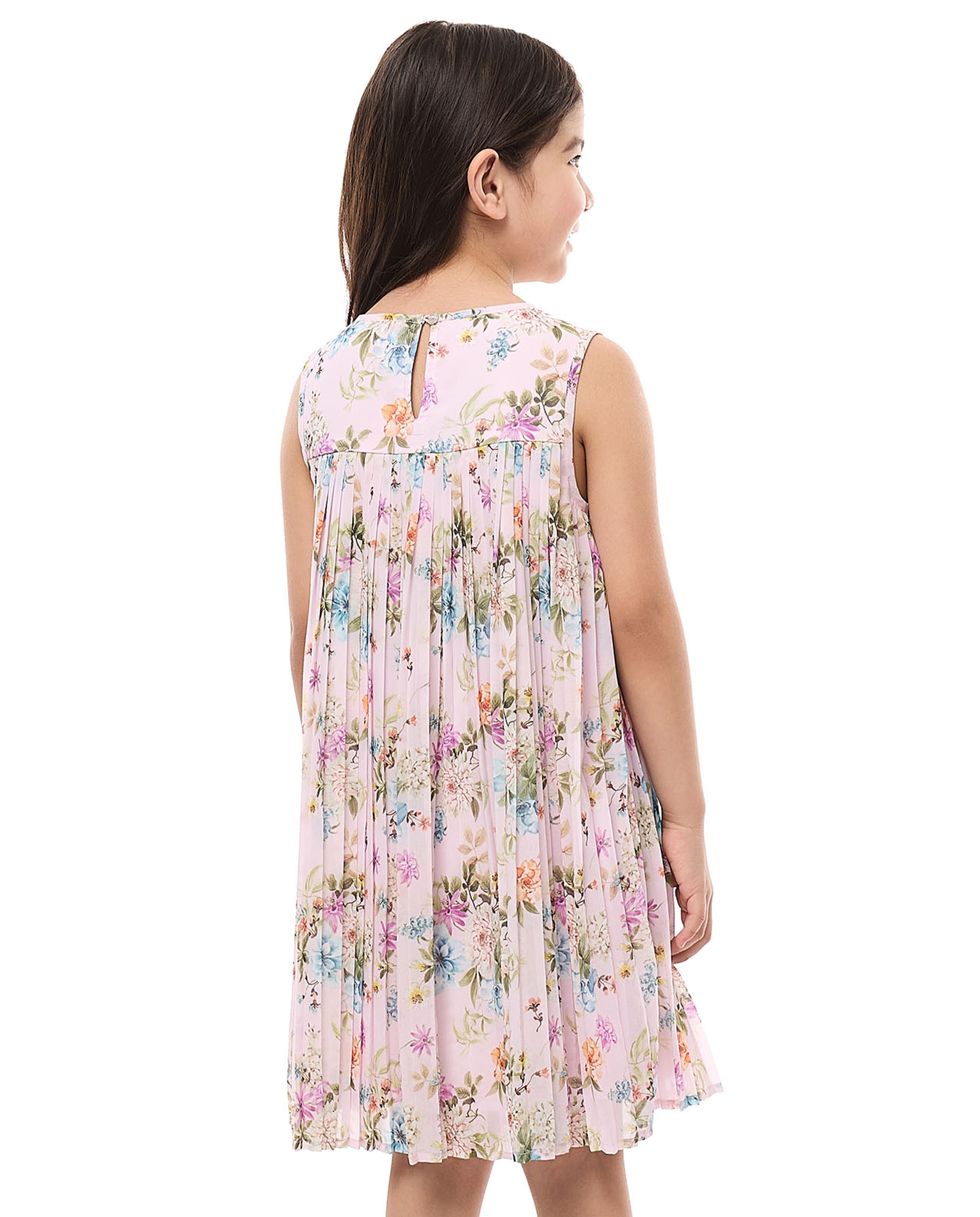 Printed Sleeveless Flared Dress with Crew Neck