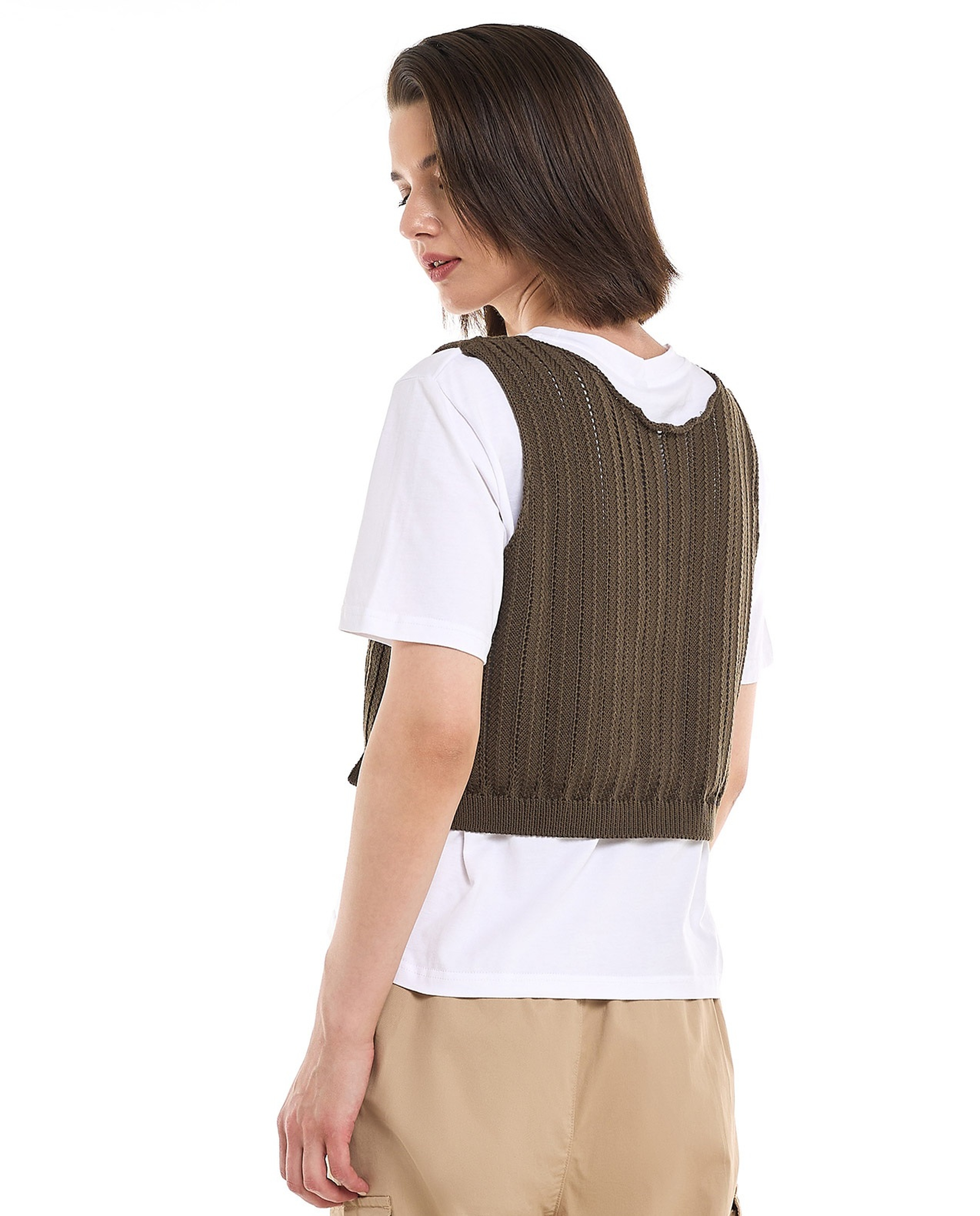 Vest Style T-Shirt with Crew Neck and Short Sleeves