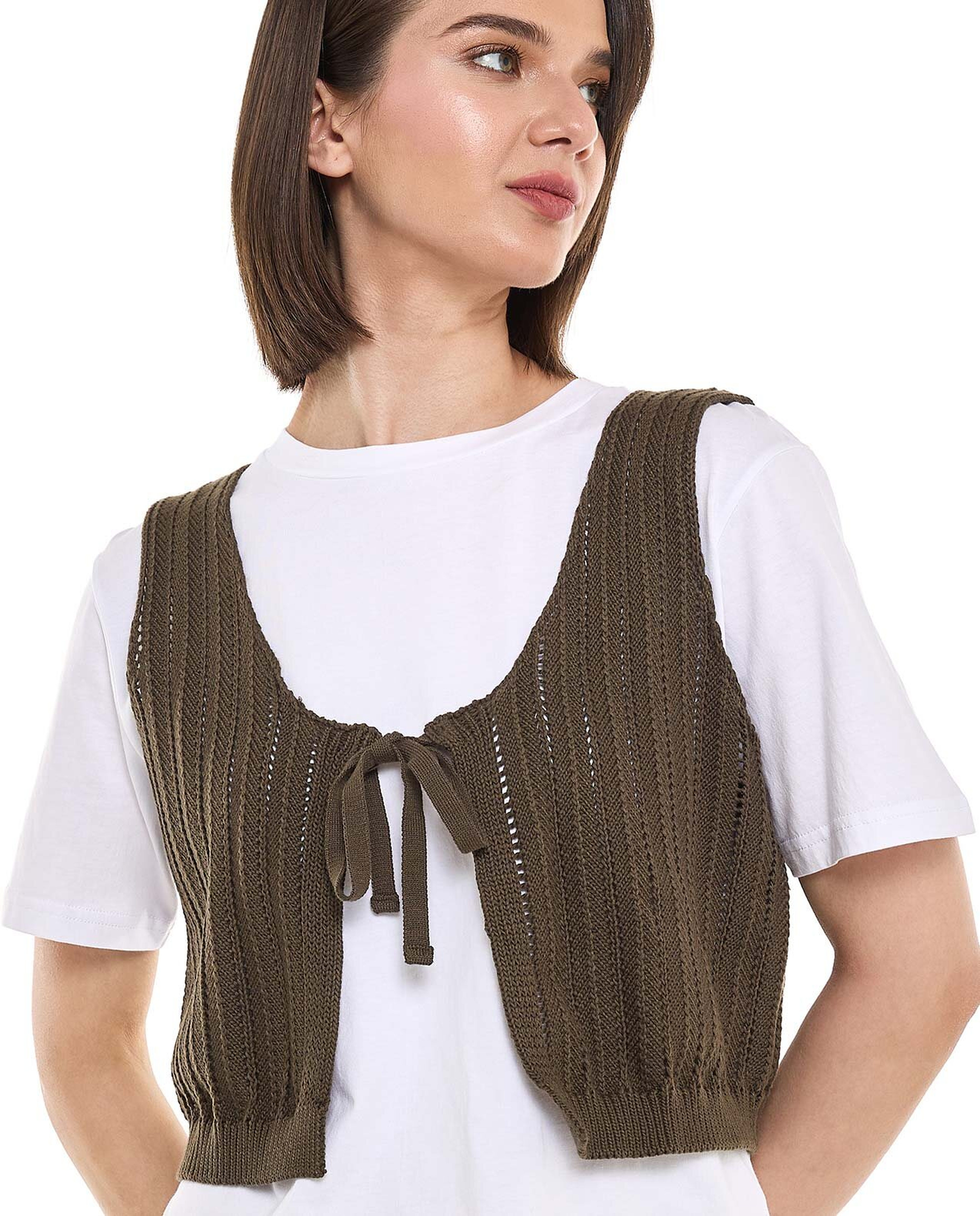 Vest Style T-Shirt with Crew Neck and Short Sleeves