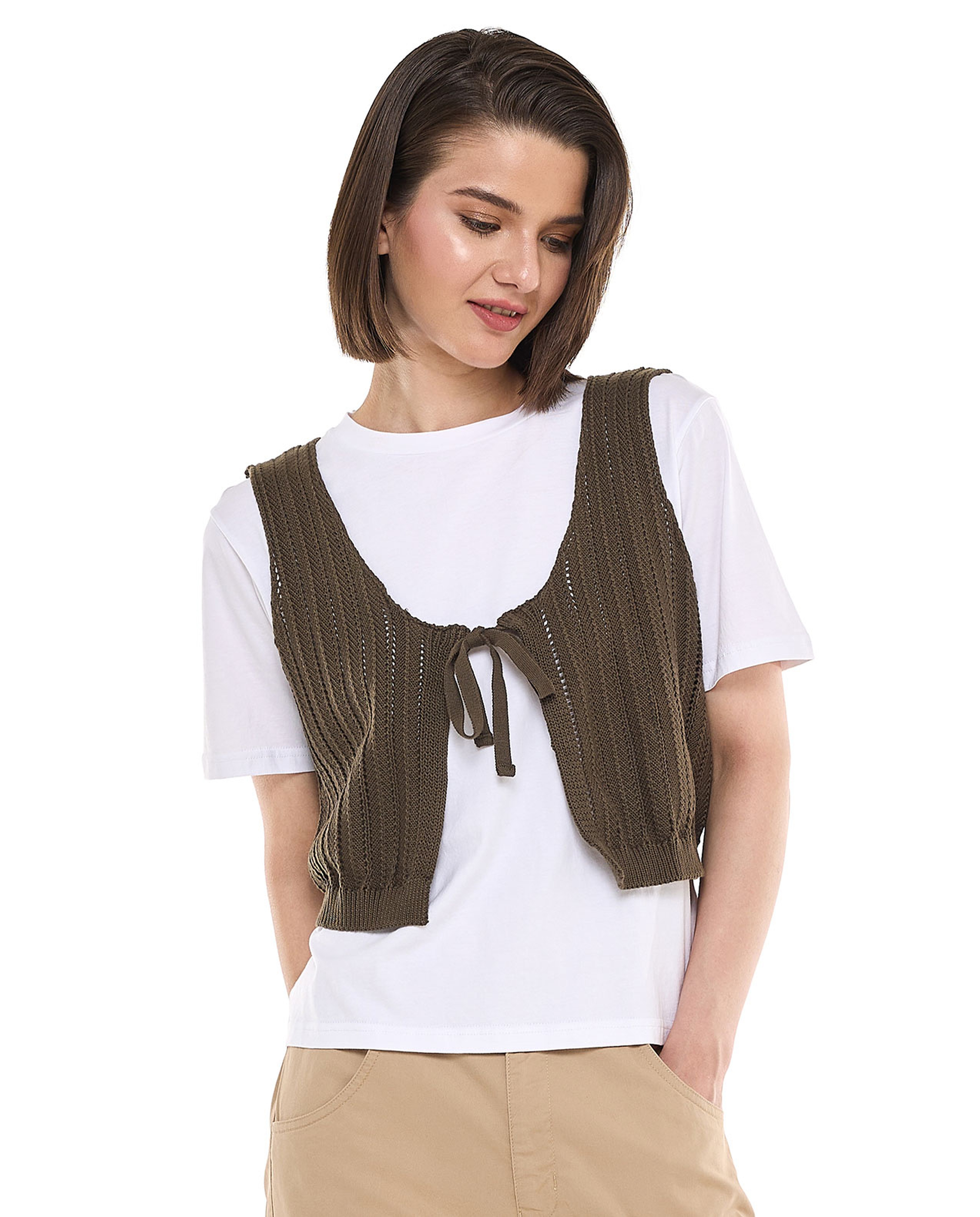 Vest Style T-Shirt with Crew Neck and Short Sleeves