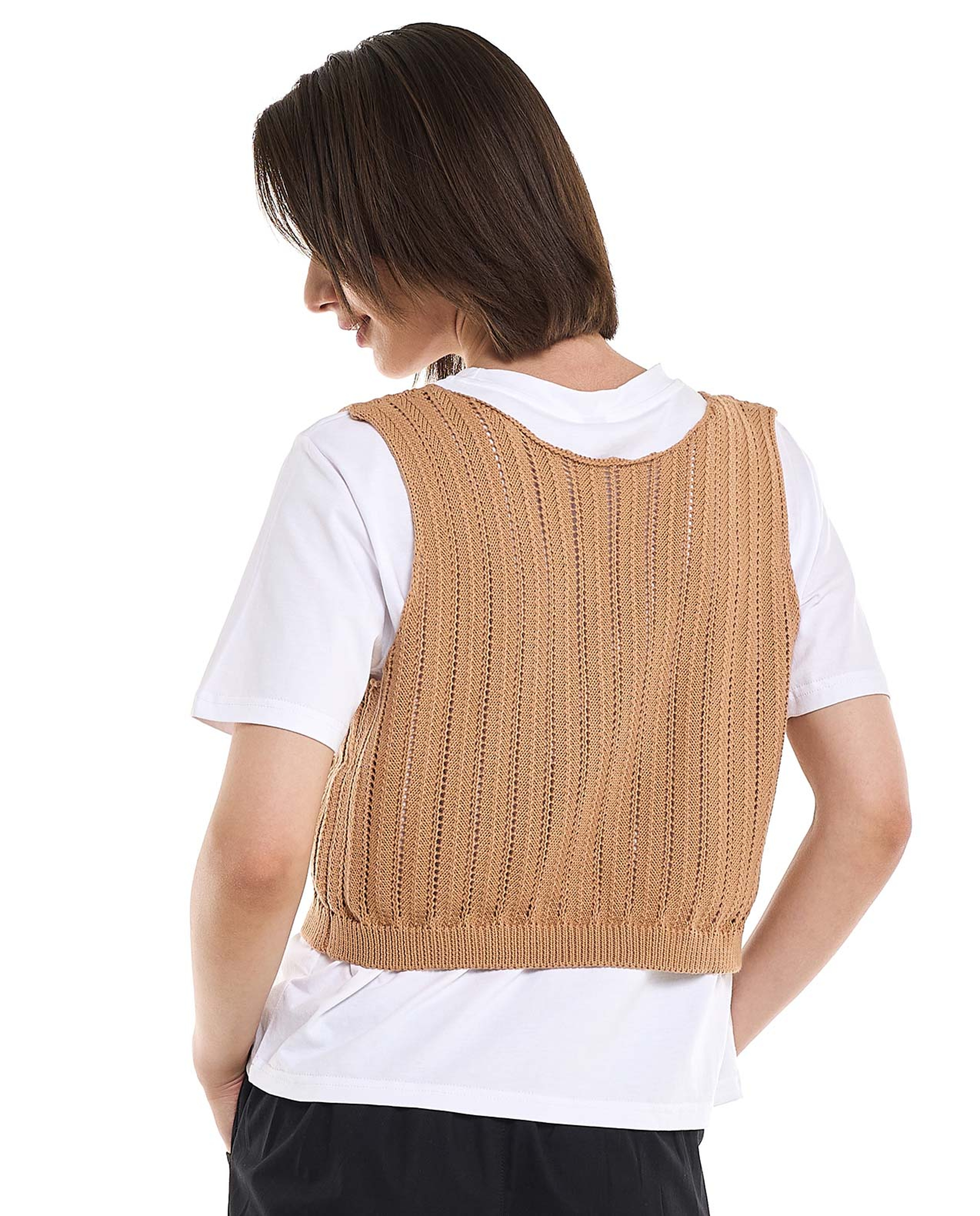 Vest Style T-Shirt with Crew Neck and Short Sleeves