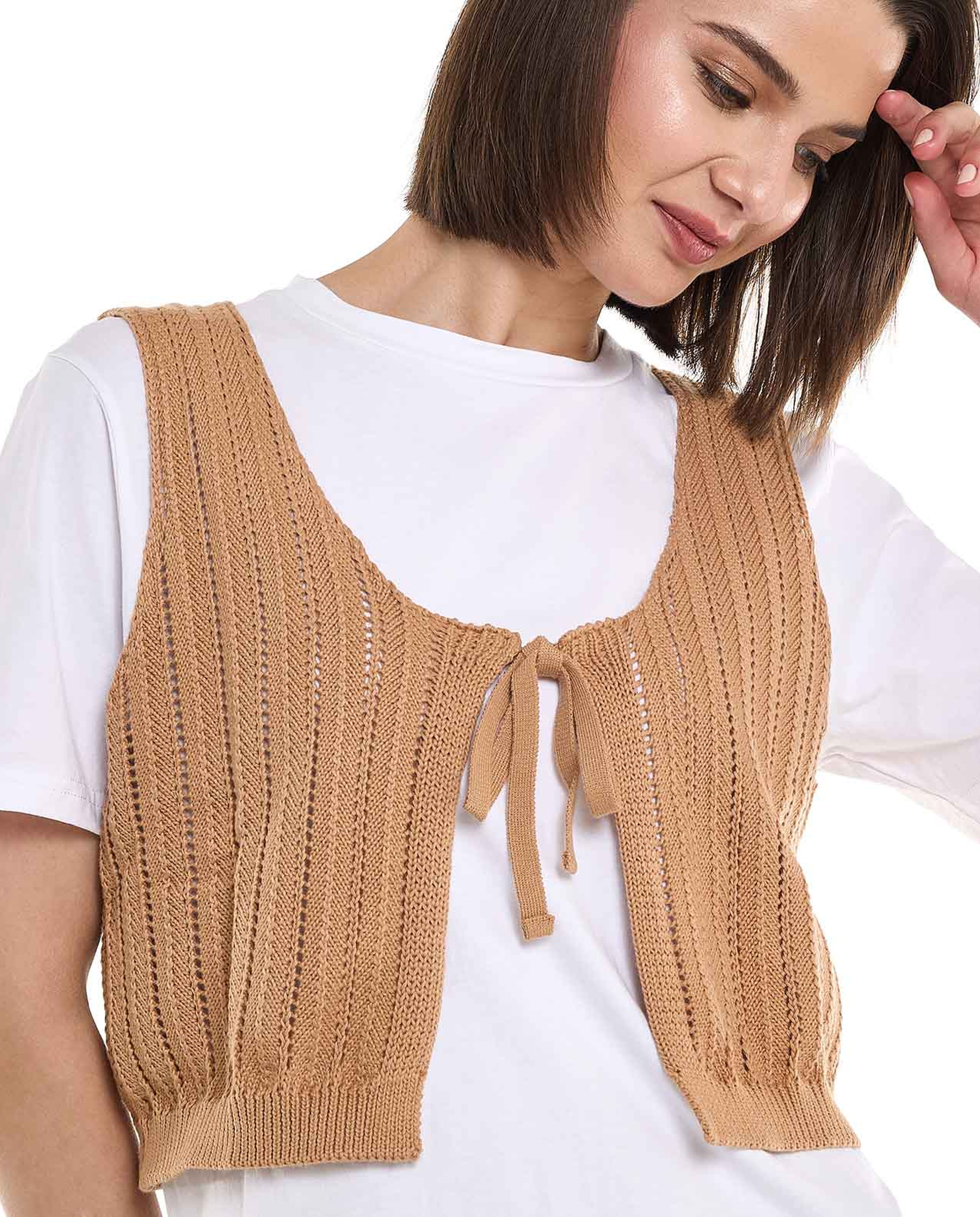 Vest Style T-Shirt with Crew Neck and Short Sleeves