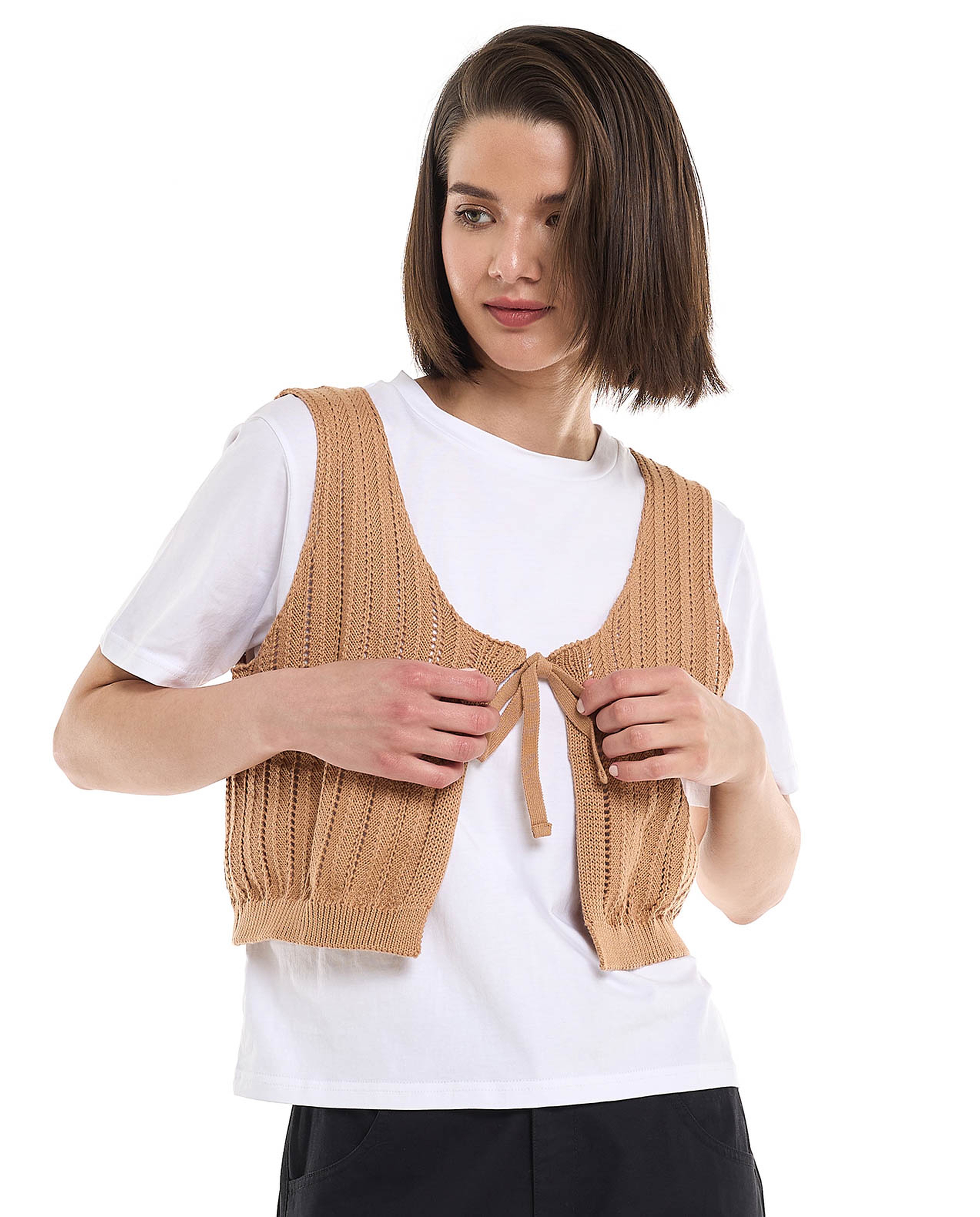 Vest Style T-Shirt with Crew Neck and Short Sleeves