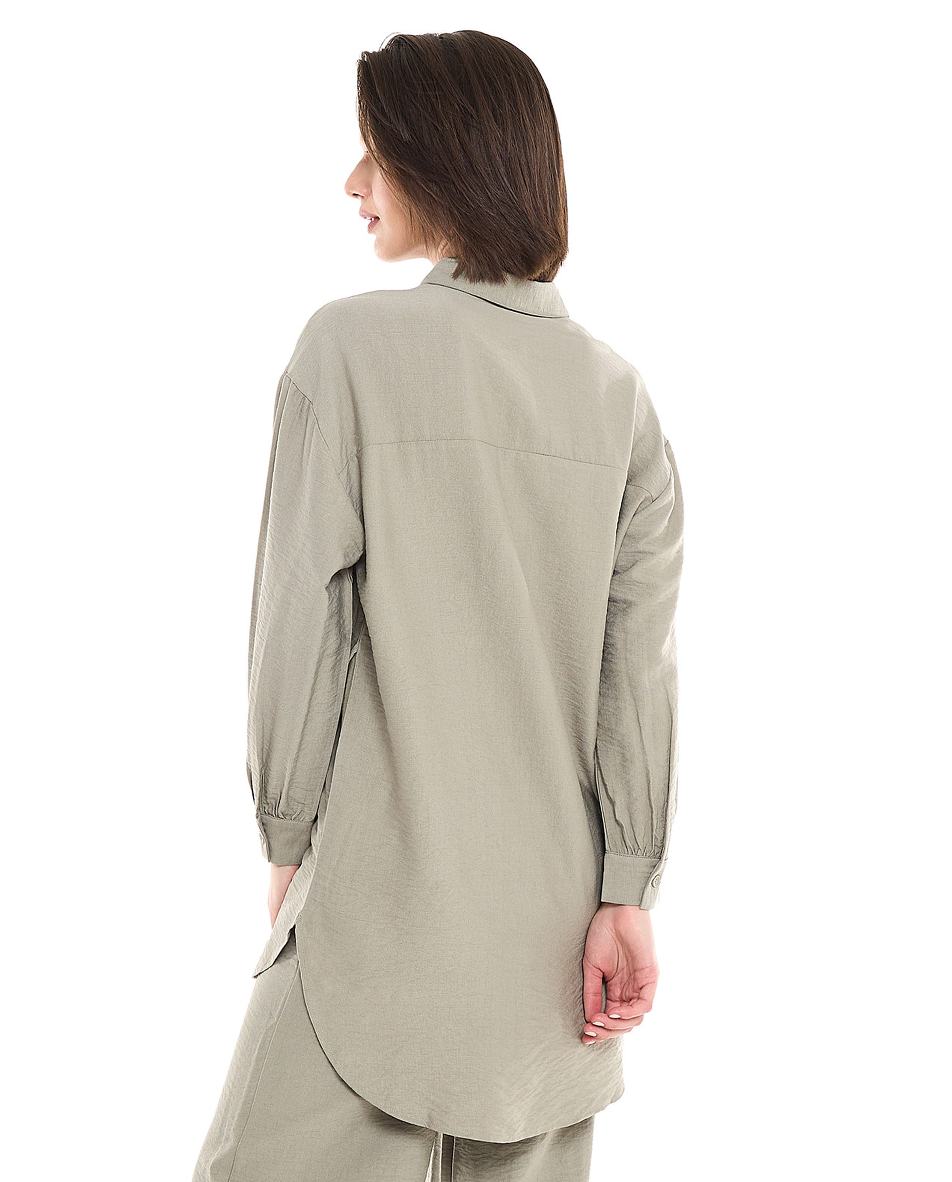Crinkled Tunic with Classic Collar and Long Sleeves