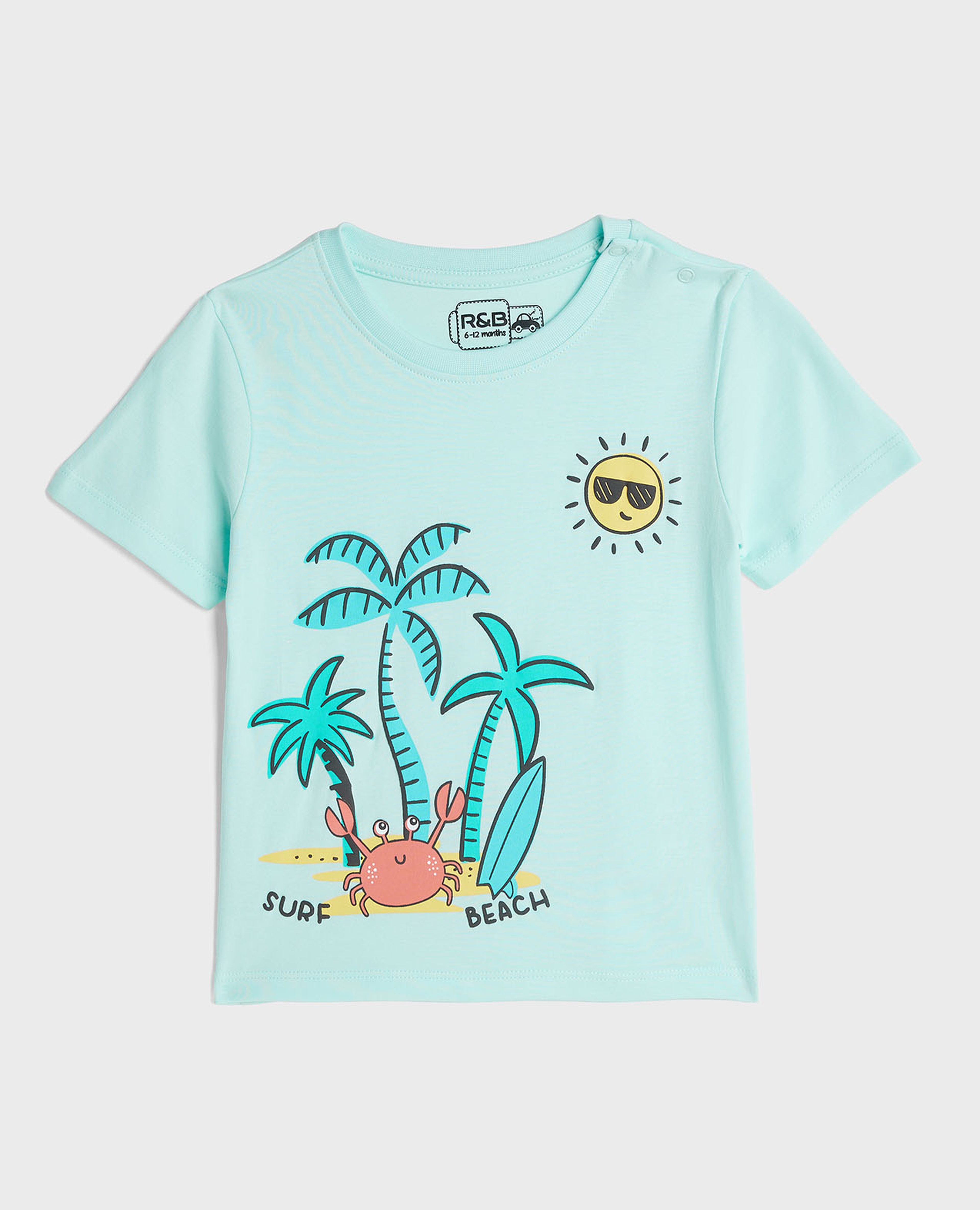 تيشيرت بياقة مستديرة وأكمام قصيرة وطبعة