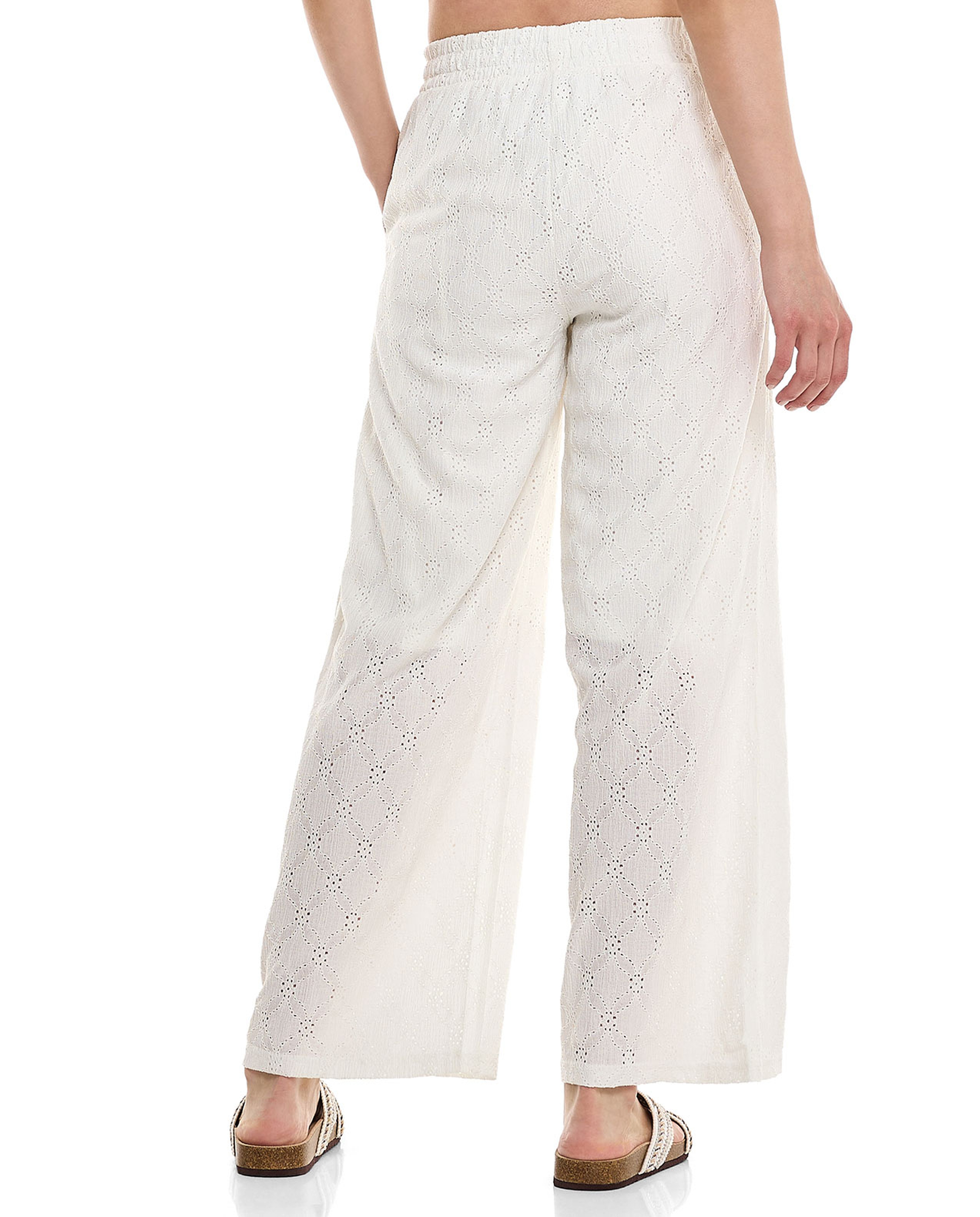 Schiffli Wide Leg Pants with Elastic Waist
